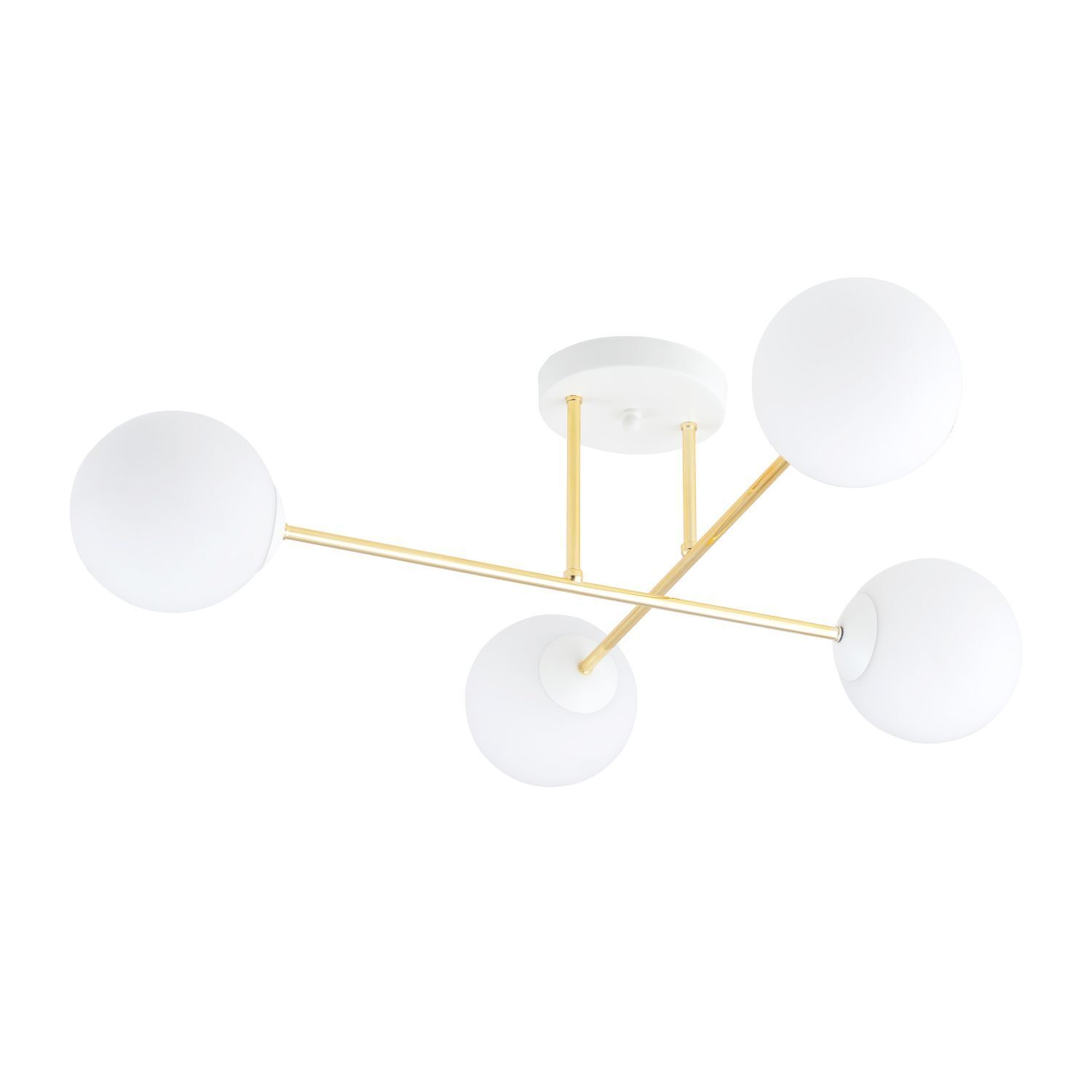 Plafonnier blanc or en verre métal 4 flammes
