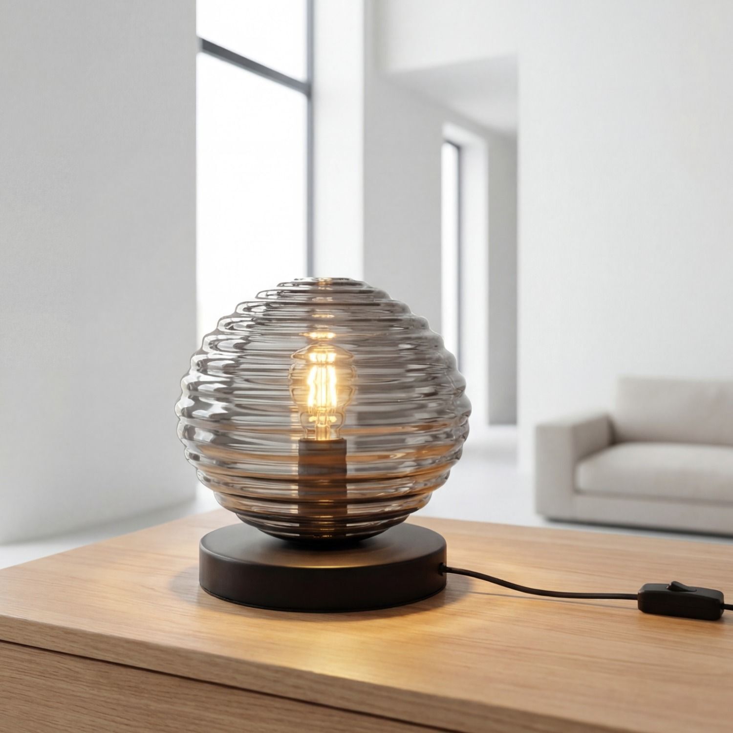 Lampe de table élégante verre fumé 16,5 cm E27 décoratif