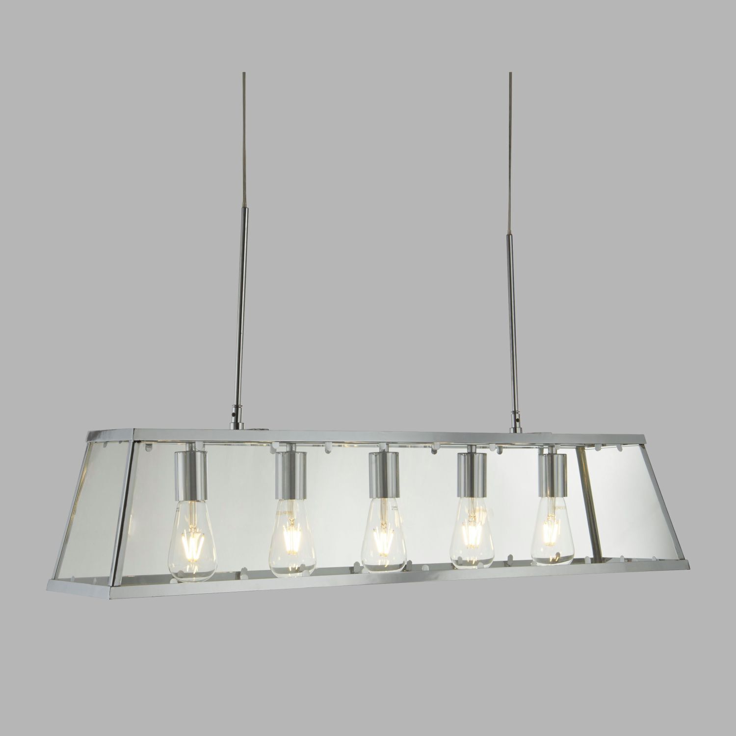Lampe à suspendre verre métal L : 90 cm 5x E27 chrome clair