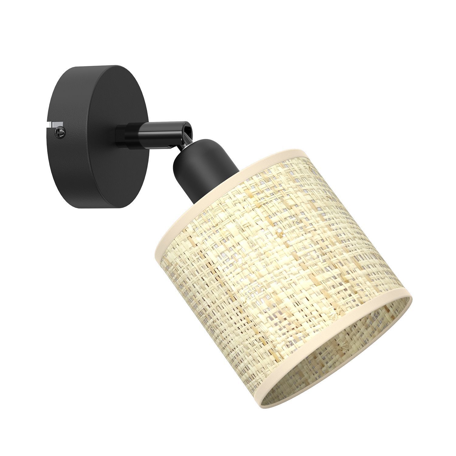 Spot mural rotin métal naturel noir E14 flexible