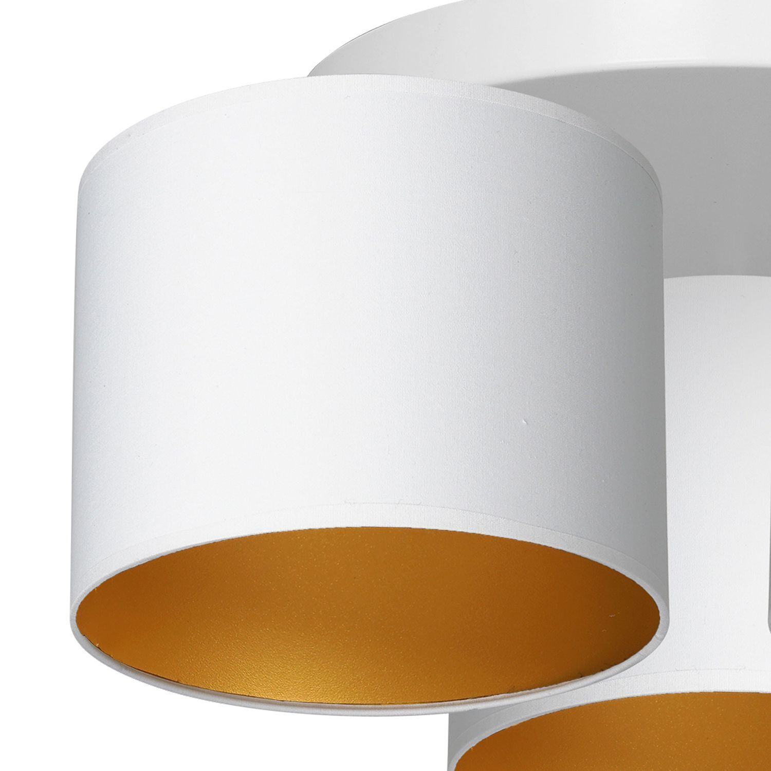 Plafonnier Blanc Or Tissu Métal E27 Ø45 cm faible éblouissement
