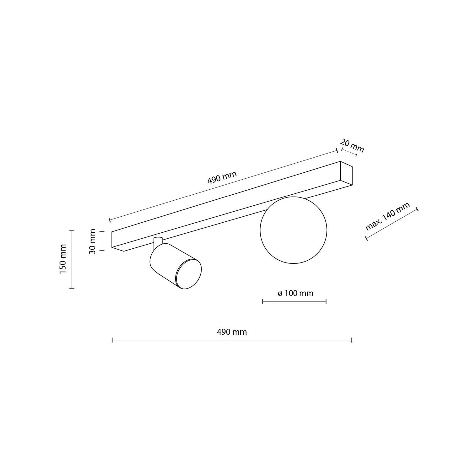 Spot de plafond verre métal 49 cm noir blanc GU10 + G9