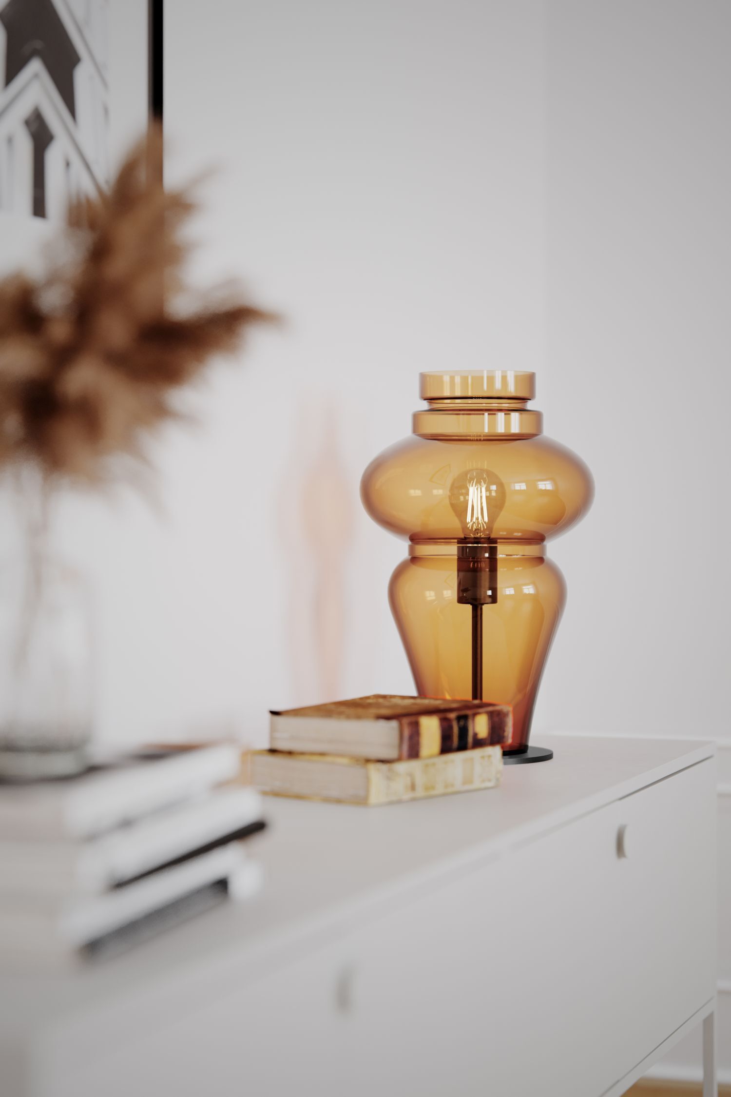 lamp, glass lamp, Tischlampe, Bernsteinfarbe, Dekorationsartikel