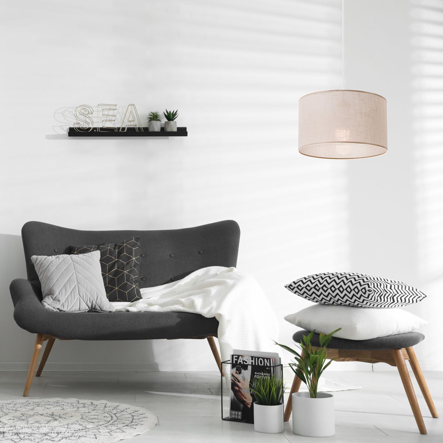 Suspension Abat-jour en tissu Ø 35 cm Beige réglable E27