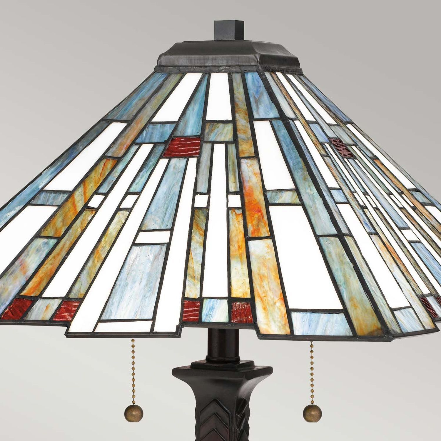 Tischleuchte Zugschalter 62,9 cm hoch Tiffany Stil 2x E27 Tiffany-Lampe, Schreibtischlampe, Tiffany-Stil, Mehrfarbige Glaslampe, Schirmlampe