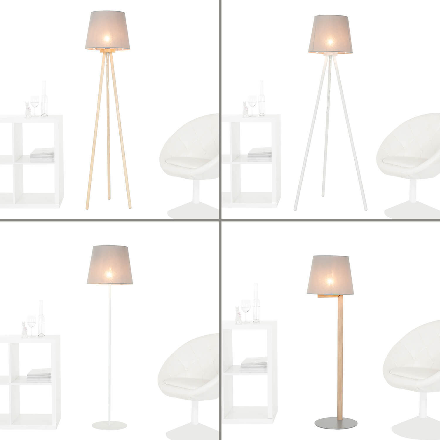 Tissu Abat-jour Lampadaire Gris E27 WILLOW Lampe