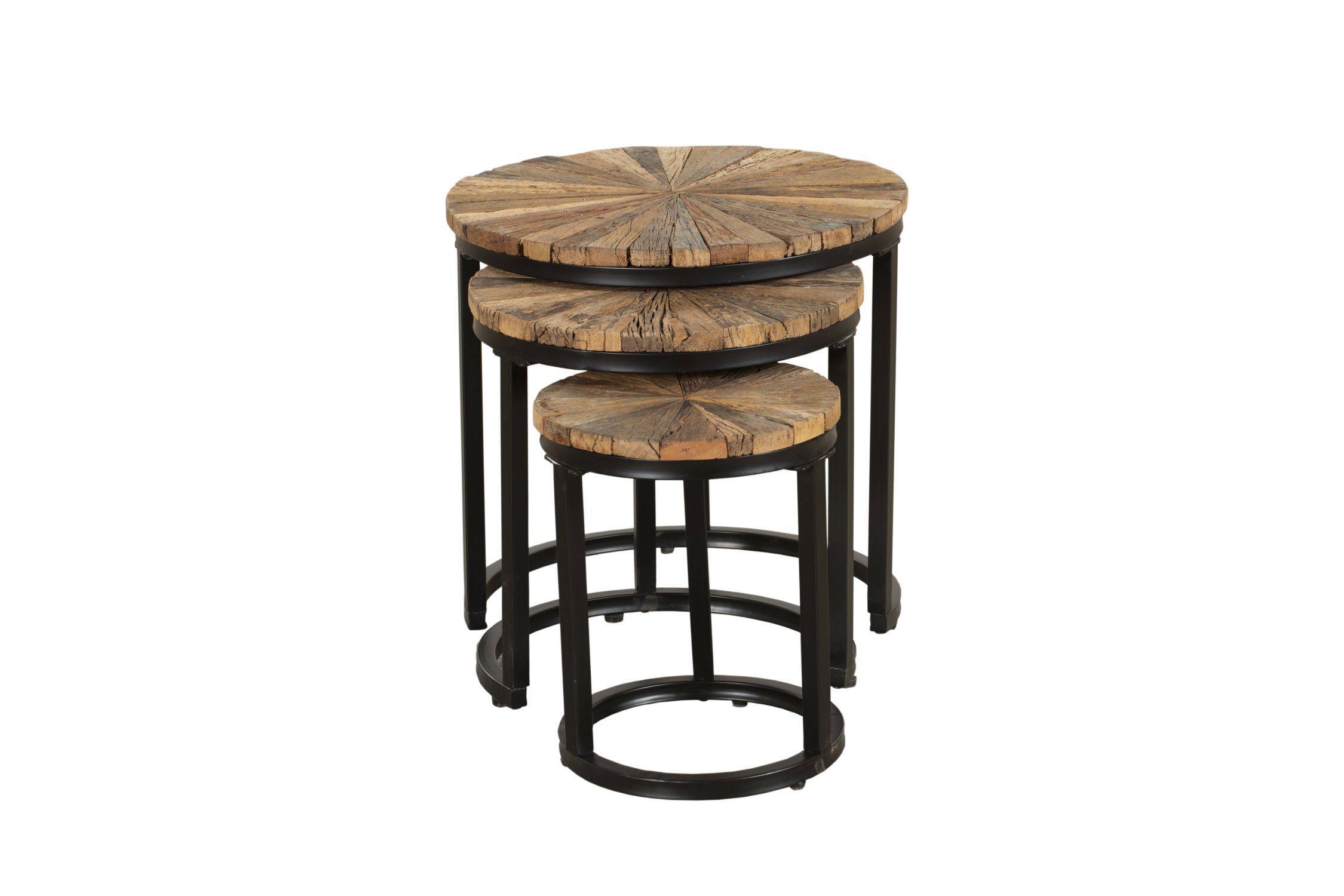 Set de 3 tables d'appoint bois acier Ø 28/38/46cm rond