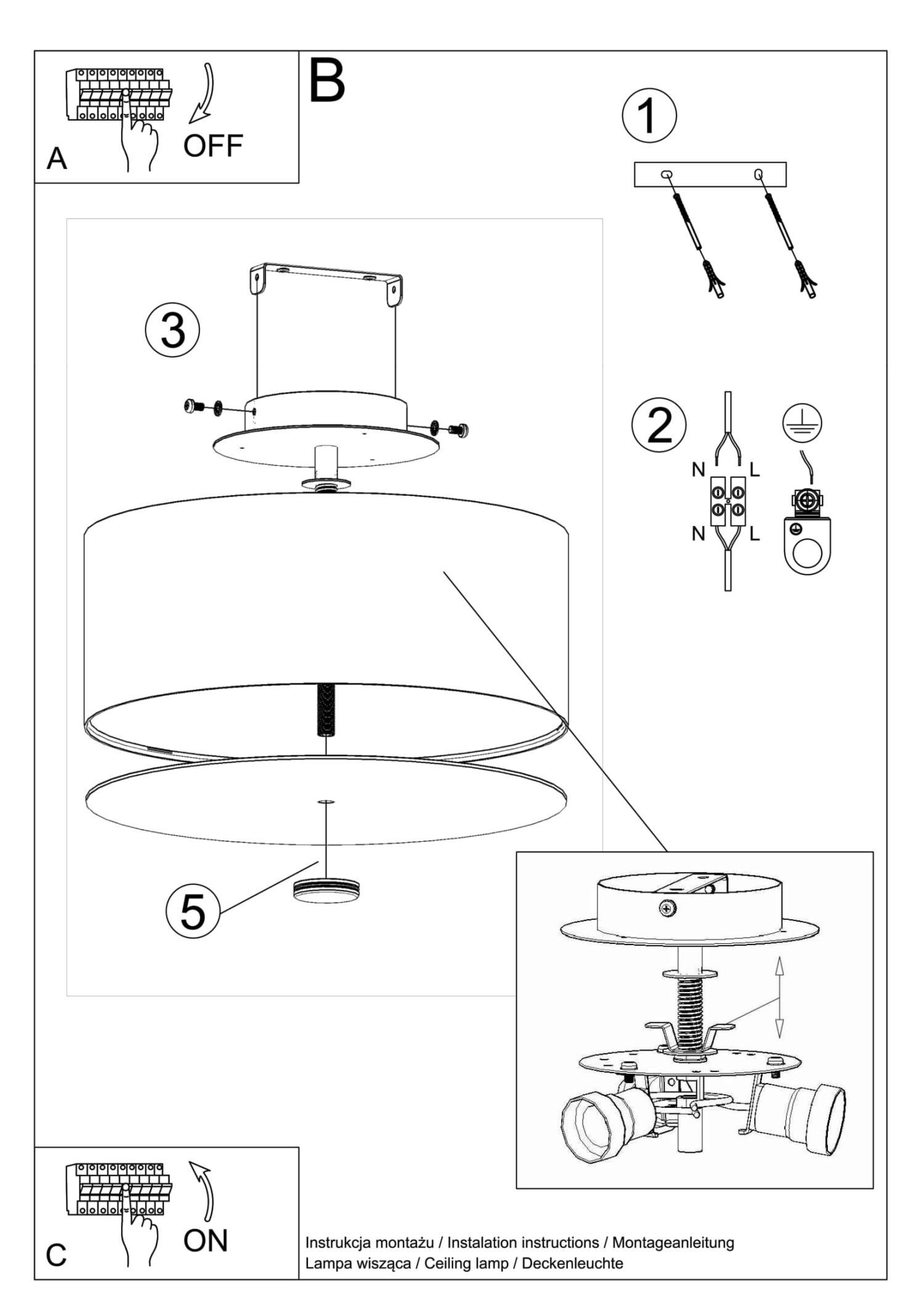 Lampe de plafond blanc tissu verre Ø 30 cm rond faible éblouissement 3x E27