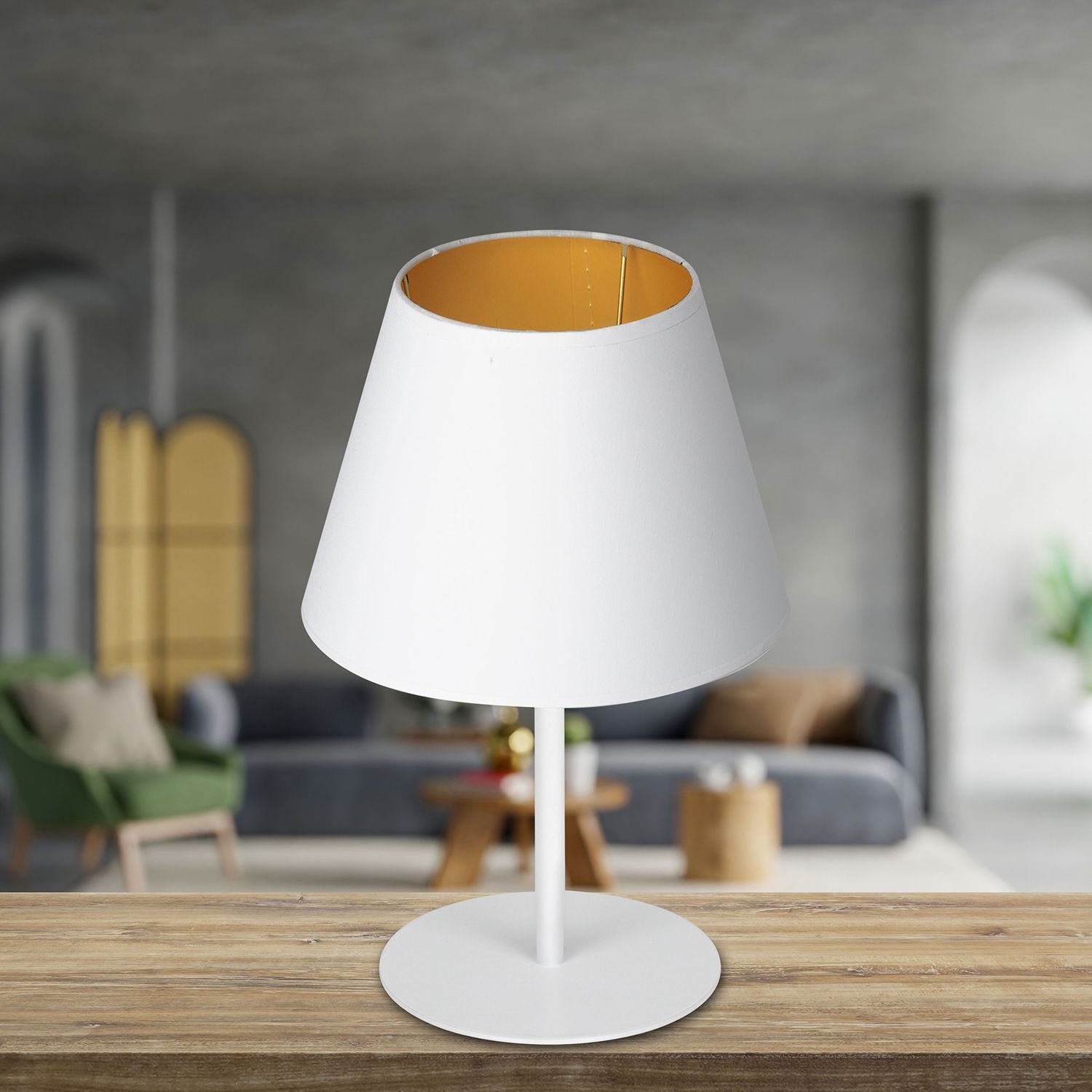 Lampe de chevet tissu métal H:33 cm E27 en blanc or