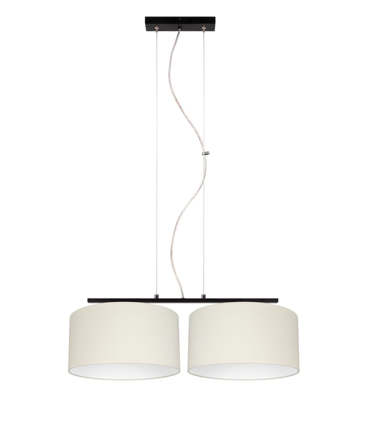 Suspension allongée 2 flammes tissu noir écru E27