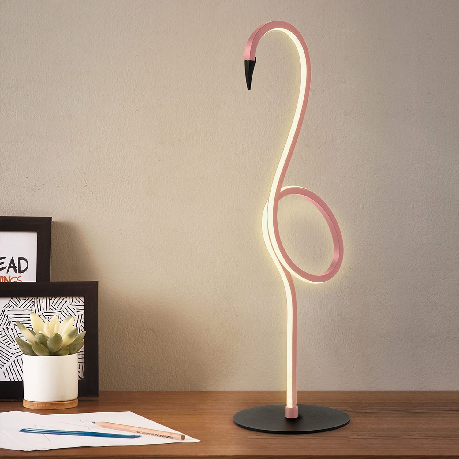 Lampe de table LED Flamingo 3000 K métal hauteur 50 cm rose