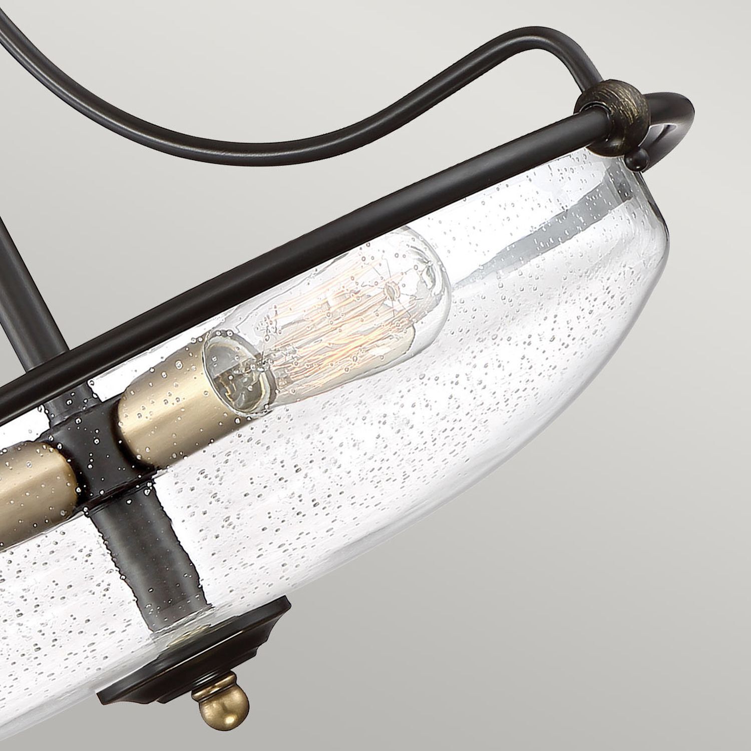 Deckenlampe Metall Glas rund D: 42,2 cm E27 3-flammig hängende lampe, Glasschirm, Glühbirne enthalten, industriell, transparent