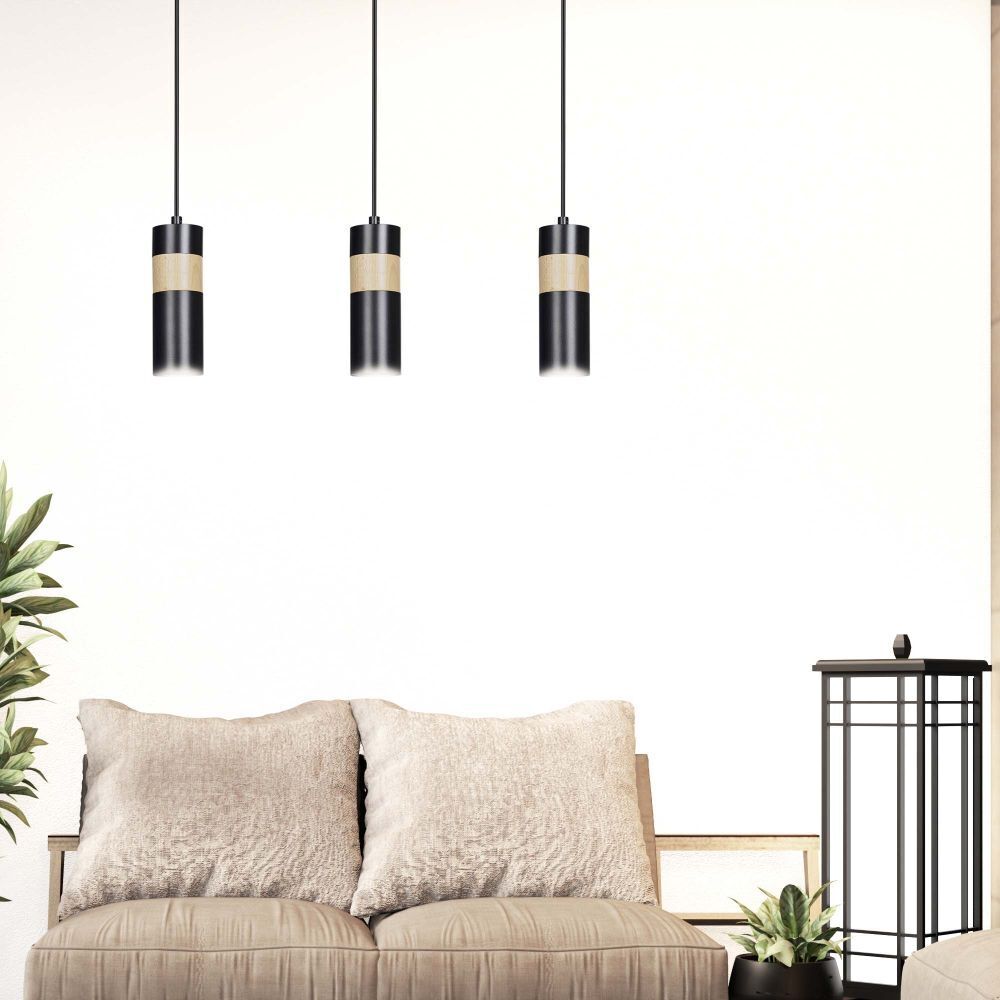 Suspension Noir Scandinave 3 flammes GU10