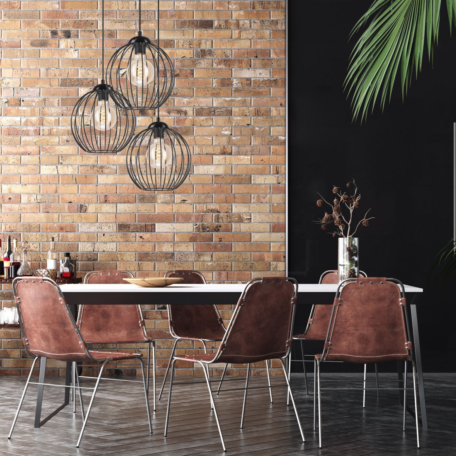 Lampe à suspendre KARNA Métal fil noir 3 flammes orientable Esszimmer, Esstisch, Drinnen, Innenarchitektur, Tabelle