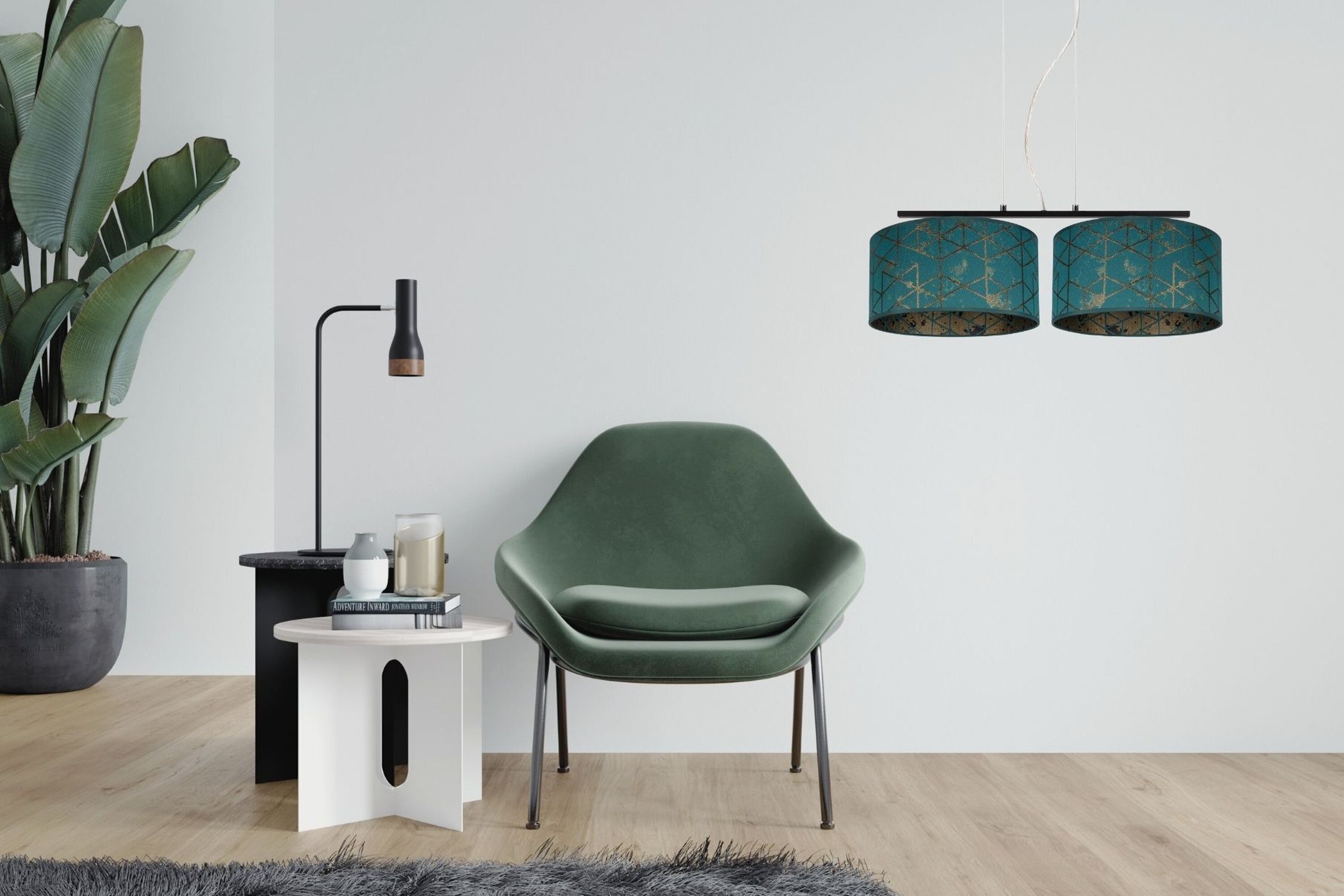 Tissu Lampe suspendue anti-éblouissement Vert Motif E27 70 cm de long