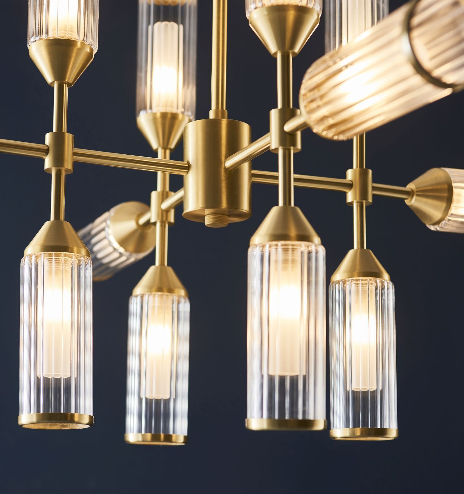 Lampe de plafonnier grande métal verre L : 73,5 cm en laiton pour 12x G9