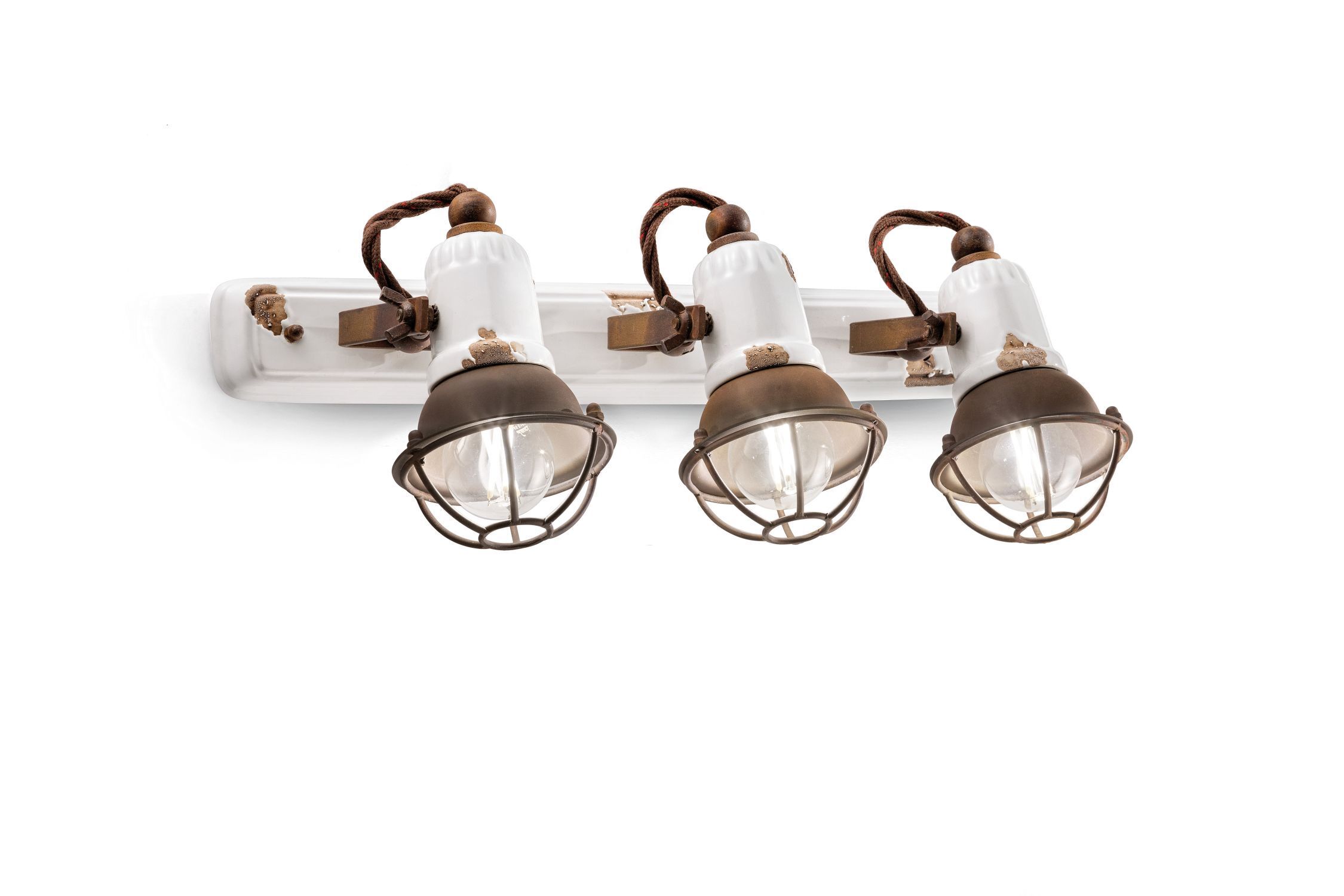 Applique 2 flammes blanc marron céramique métal Leuchte, Lampe