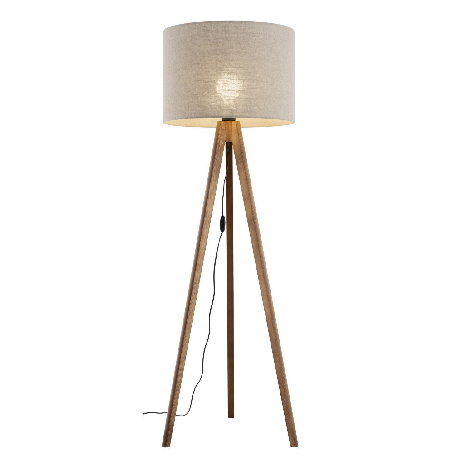 Lampadaire petit 145 cm lin bois E27 trépied