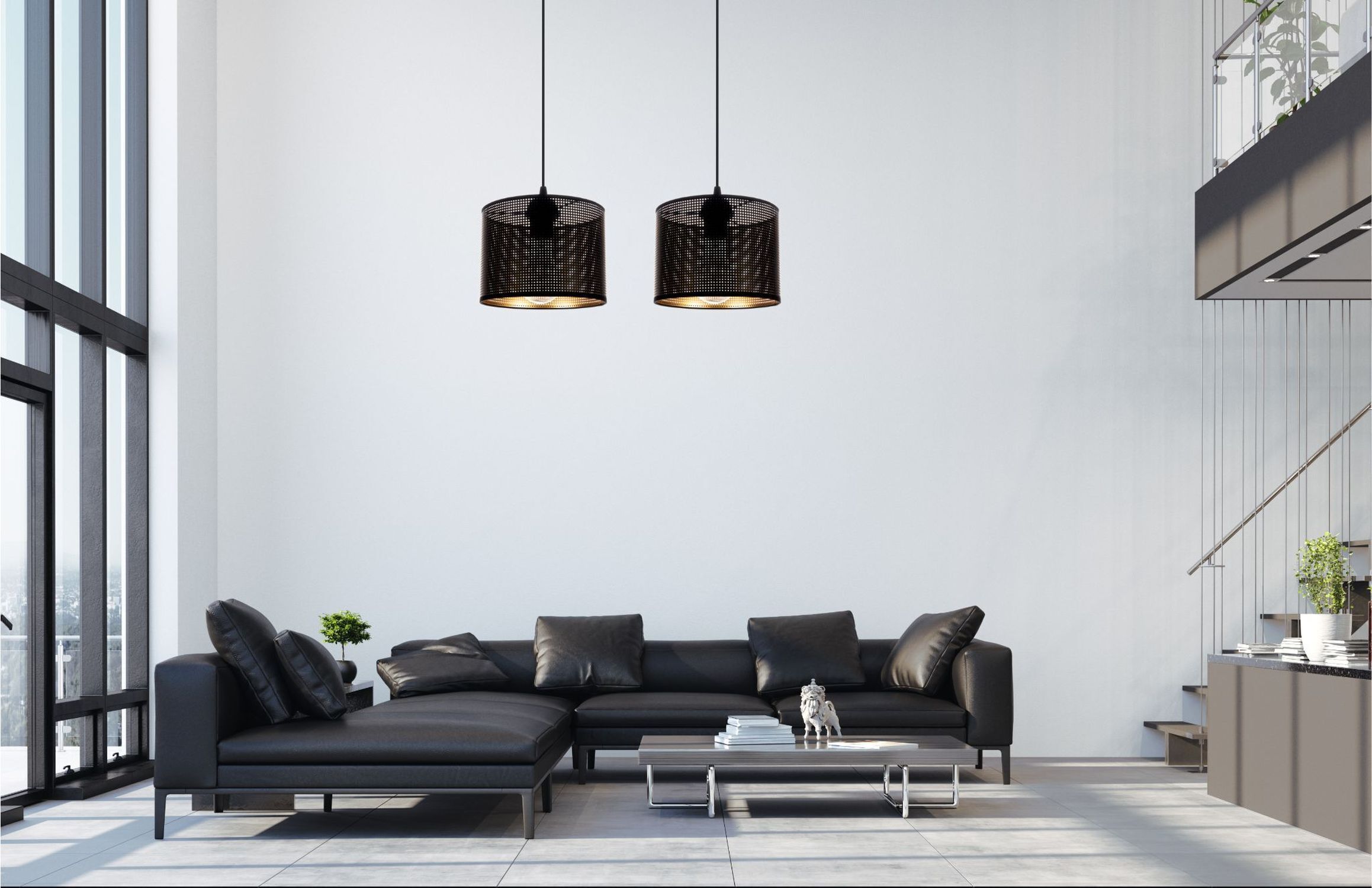Suspension métal noir or E27 2-flmg 50 cm de long