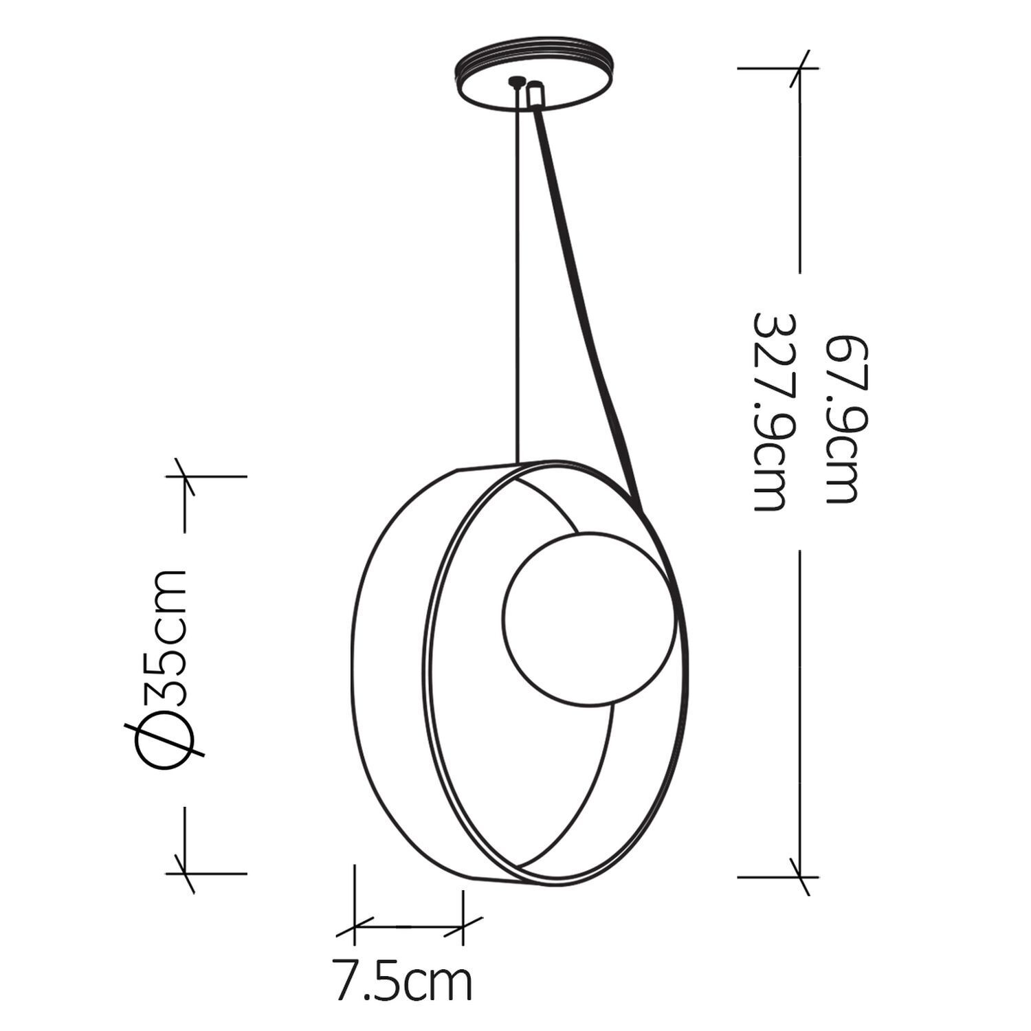 Suspension teck bois plaqué verre Ø 35 cm anneau E27