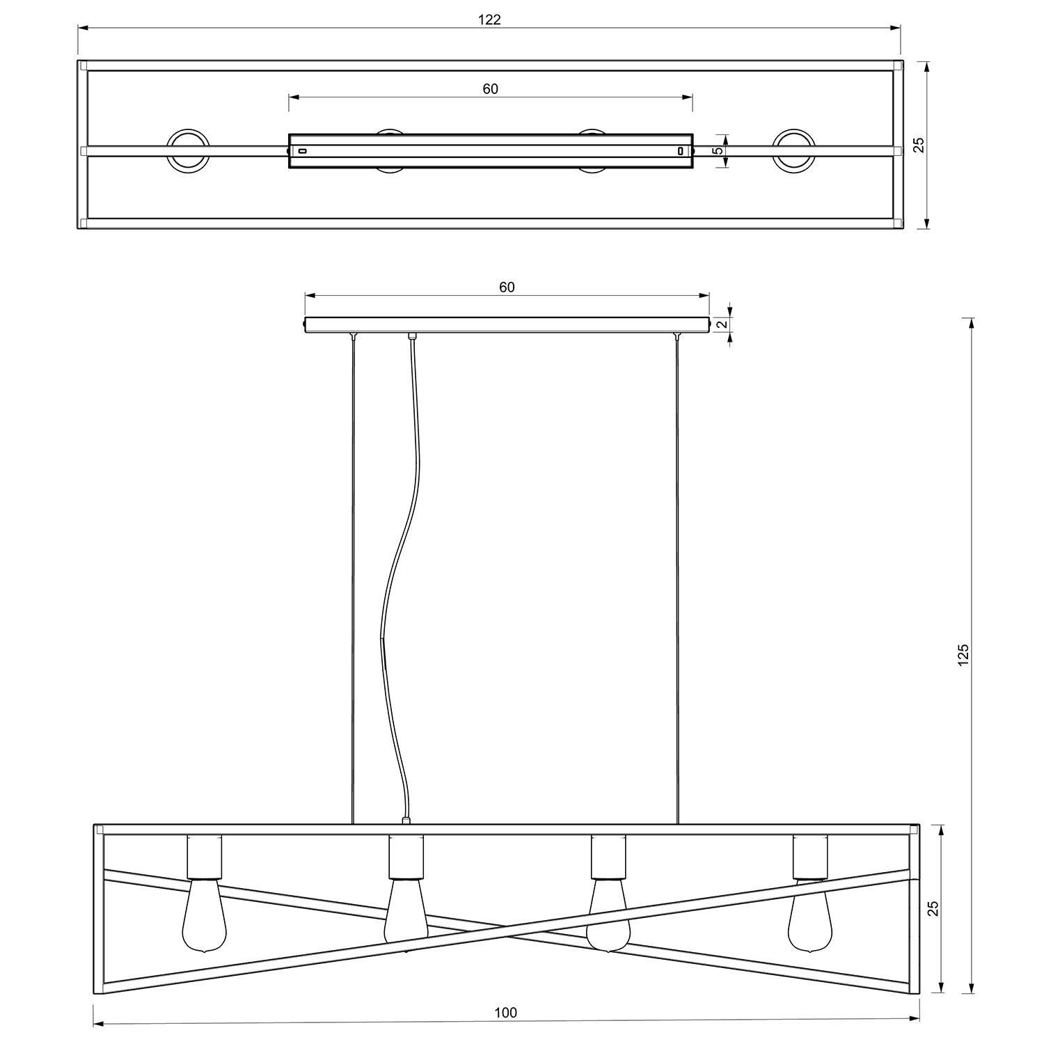 Suspension longue Noir Or E27 100 cm Industrial