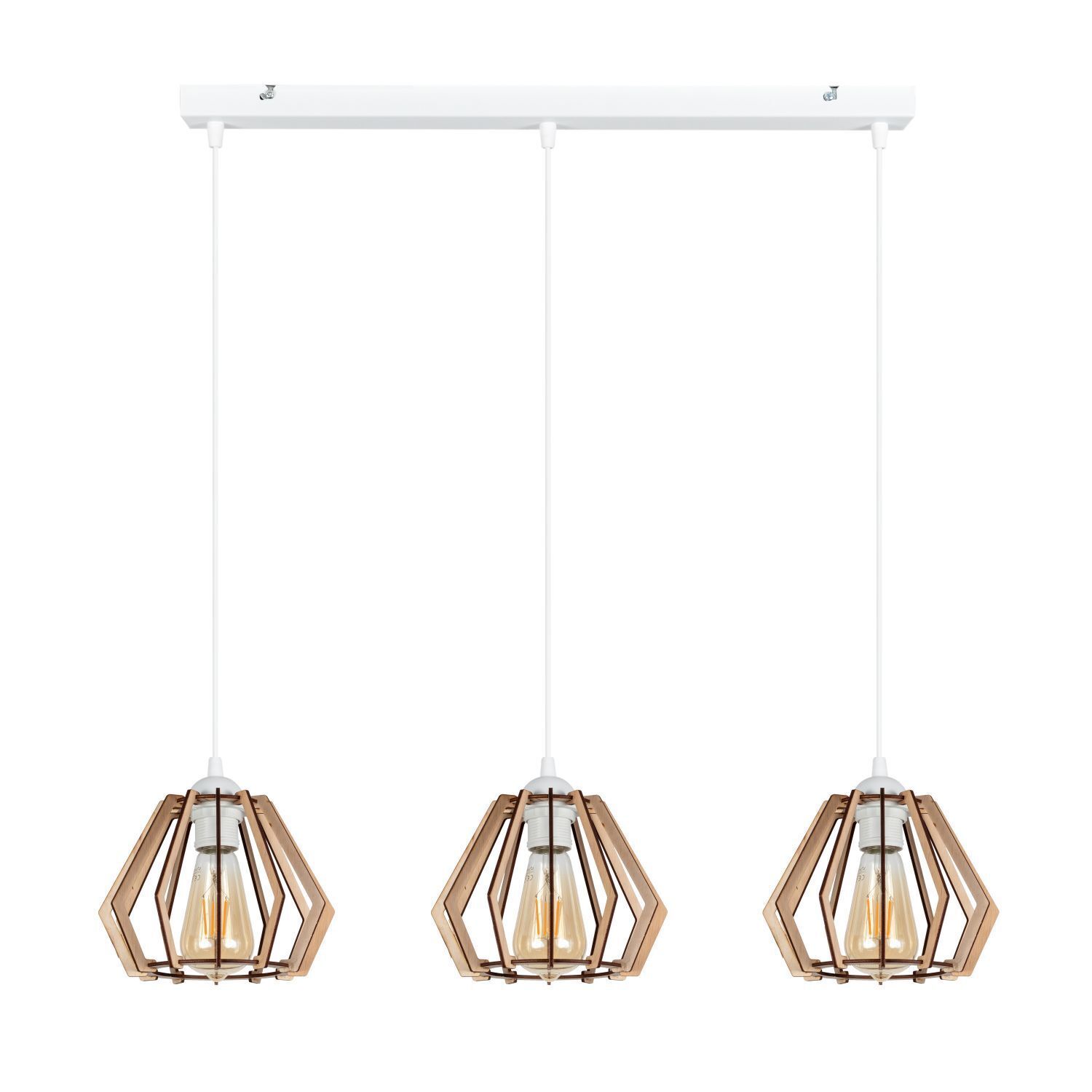 Suspension Scandinave Bois Métal Blanc E27 3-flmg Leuchte, Kronleuchter, Lampe
