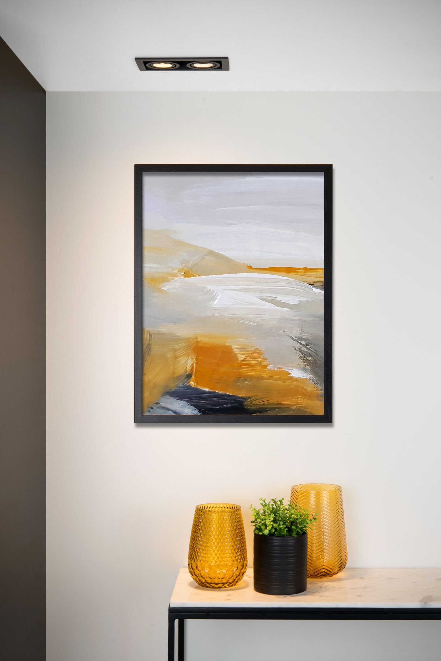  abstractes Gemälde, Landschaft, orange Töne, Wandkunst, gerahmte Kunst