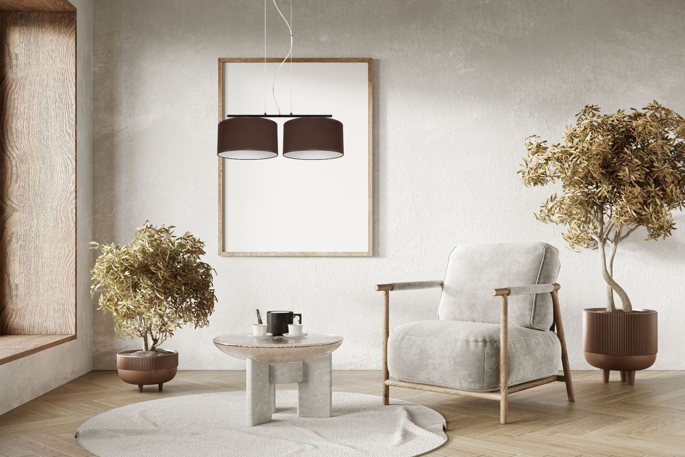 Tissu Suspension à faible éblouissement Marron Blanc E27 70 cm de long
