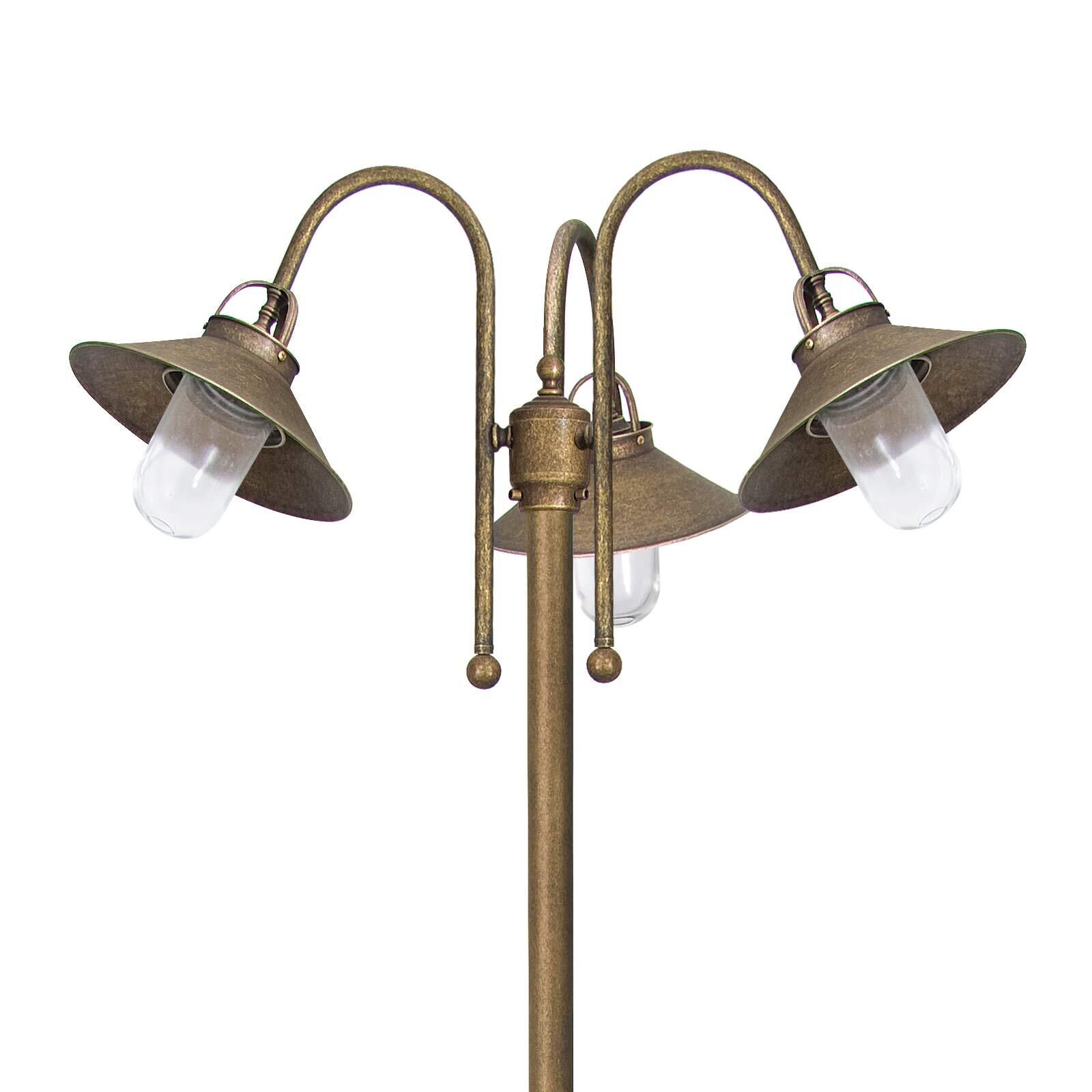 Lampe d'allée grande 2,1 m laiton verre IP44 3-flamme E27