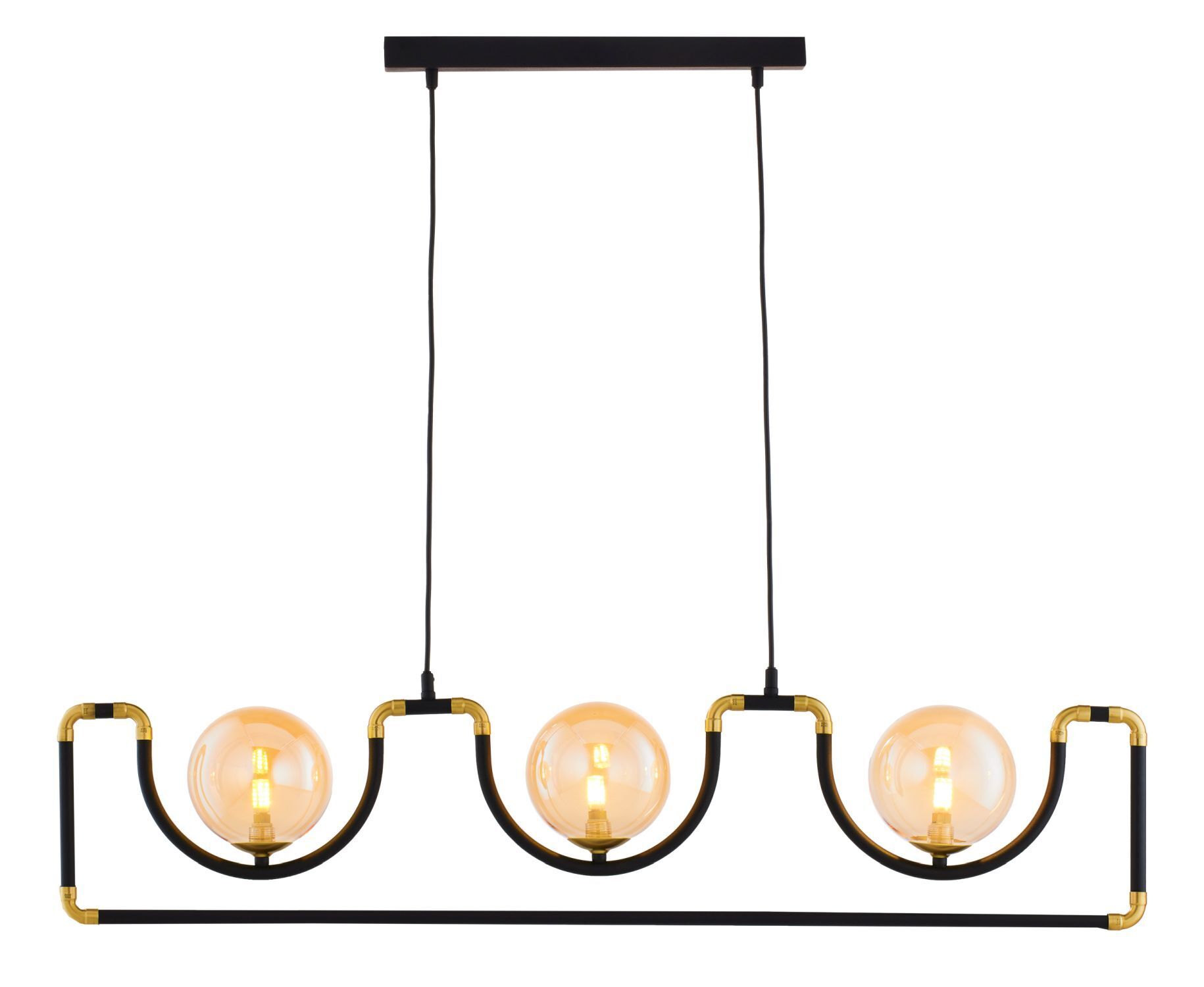 Longue lampe suspendue métal verre noir ambre 102 cm