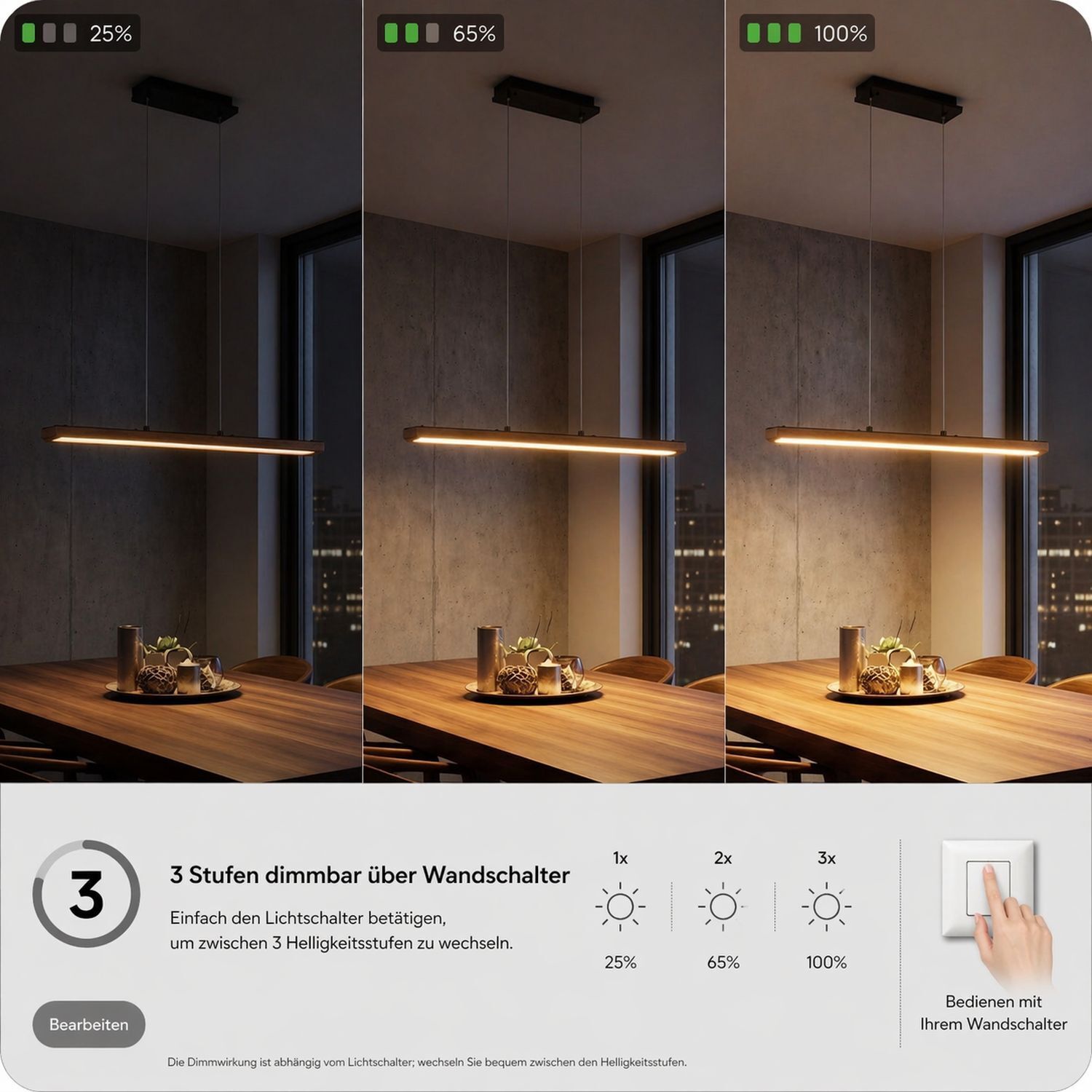 haengelampe-wohnzimmerlampe-holz-led-leuchte-dimmbar-saalweil-1x-led-mit-20w-leuchtmittel-inklusive-schwarz-natur-le116053-02 pendant light, lineare Leuchte, Holztisch, Waschraum?, warme Beleuchtung