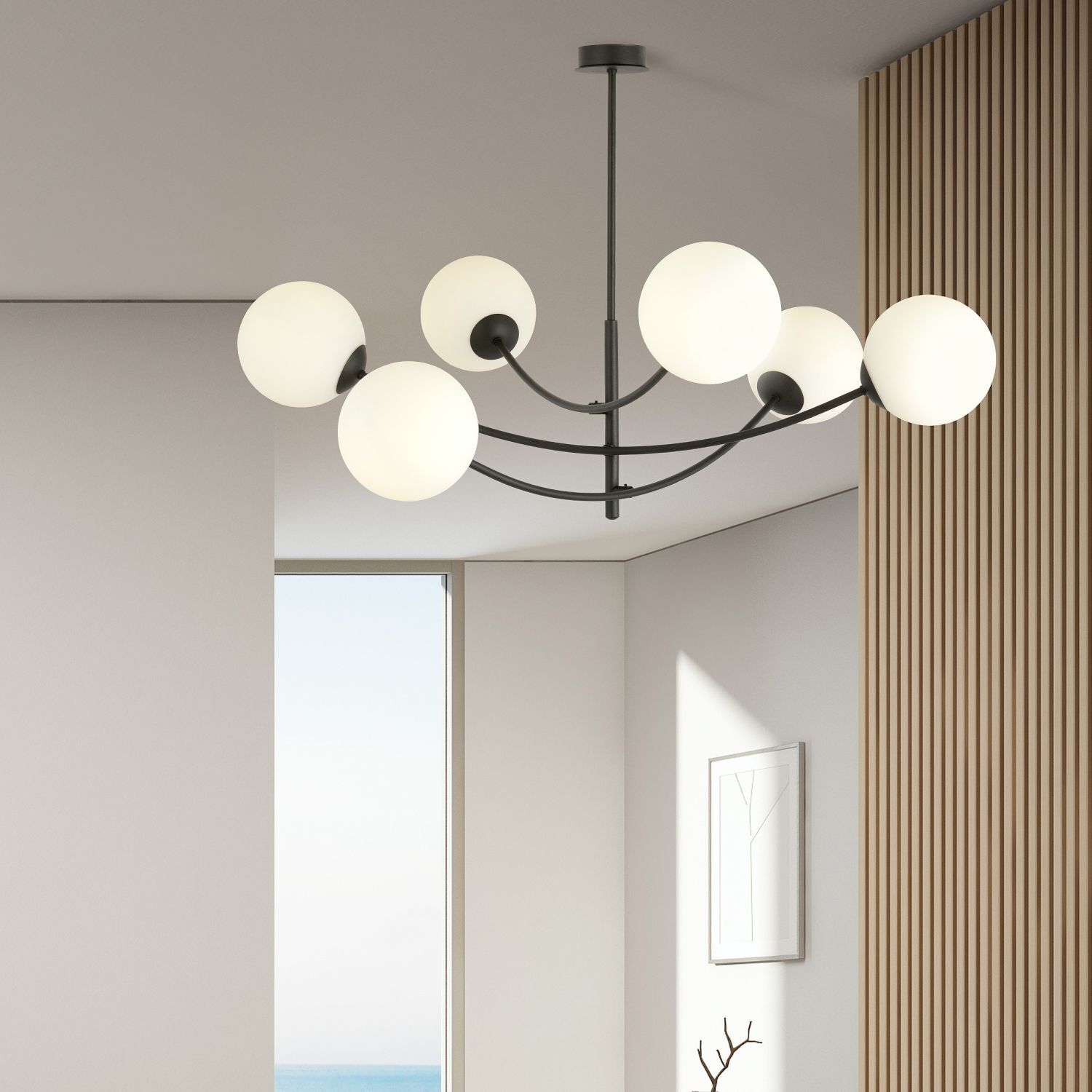 Plafonnier métal verre L : 89 cm 6x E14 orientable