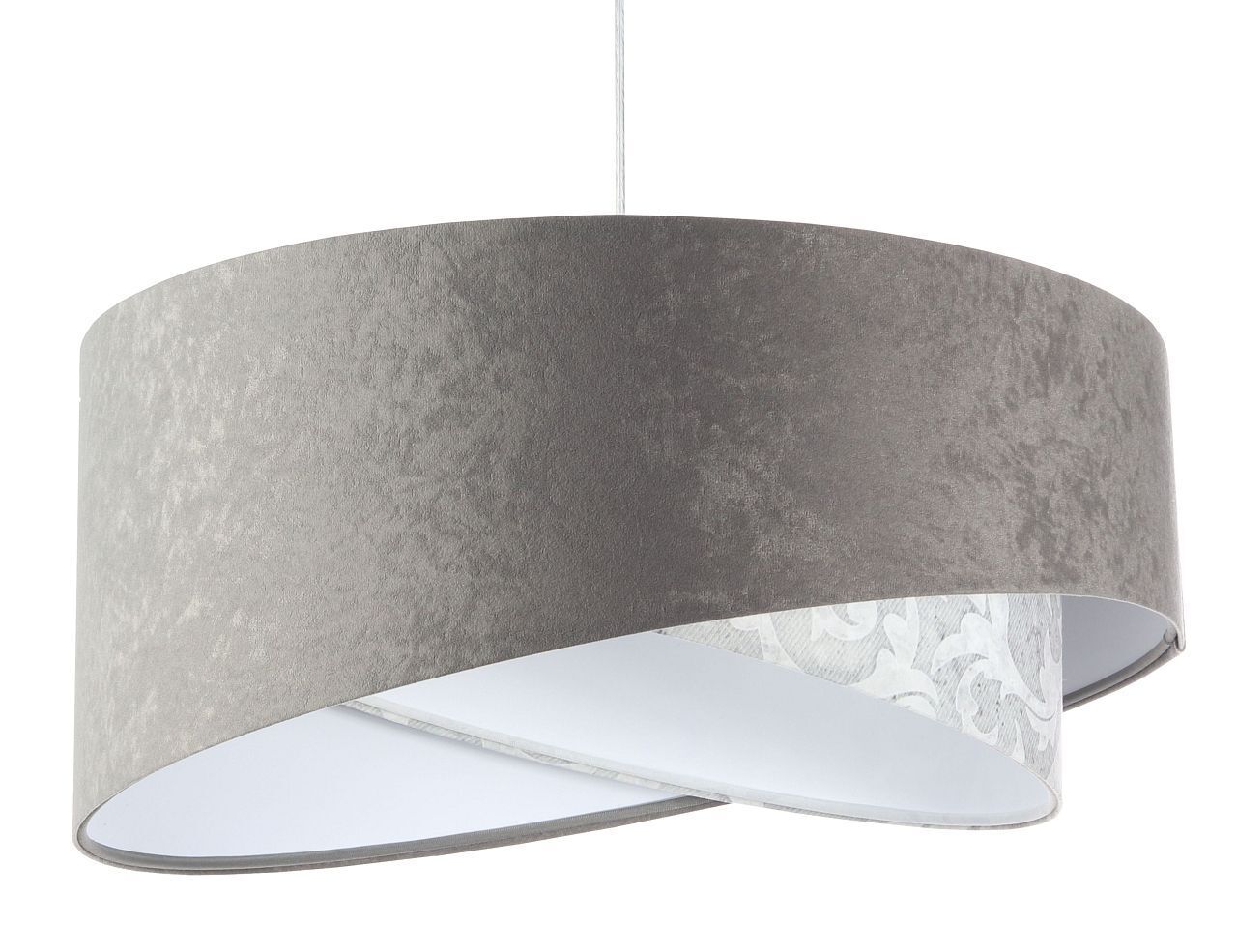 Suspension Gris Blanc Ø 50 cm Abat-jour en tissu aspect velours