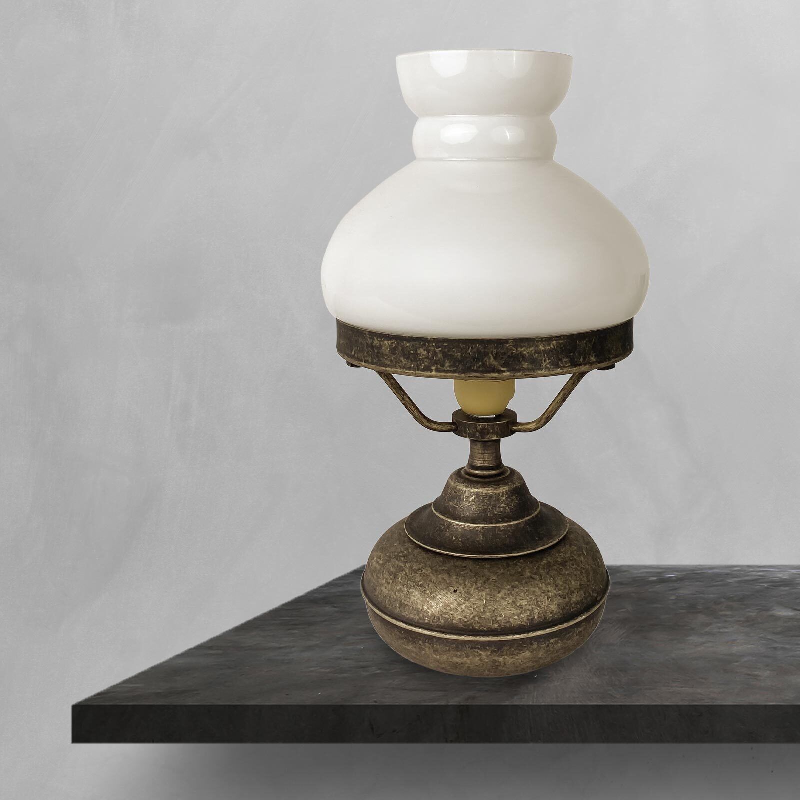 Lampe de table Art Nouveau laiton verre en bronze blanc antique 24,5cm Lampe