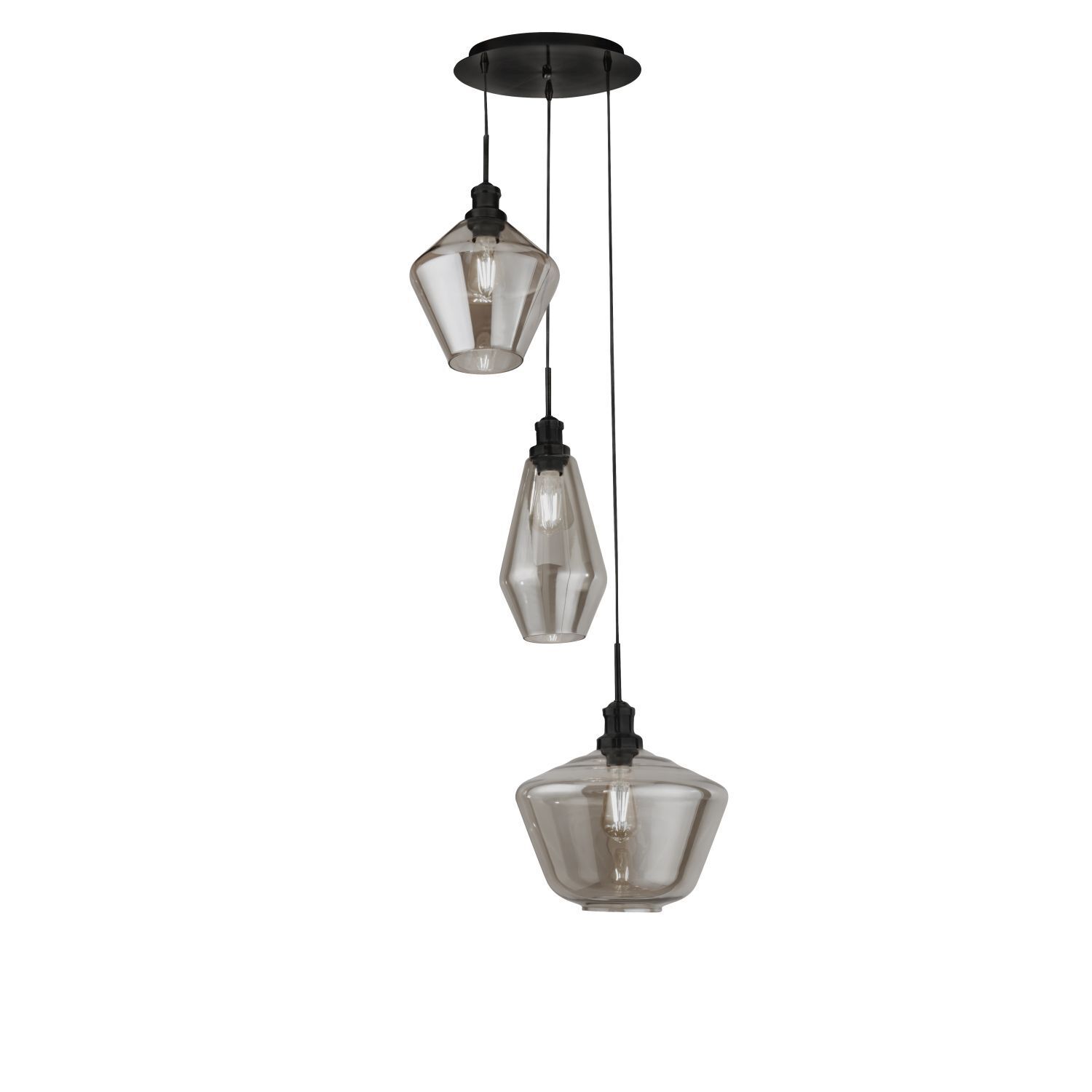 Lampe à suspendre 3 flammes E27 noir gris fumé
