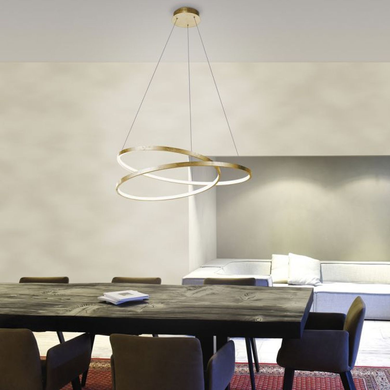 LED Pendelleuchte in Blattgold L:72 cm 3000 K dimmbar Tabelle, Esstisch, Kronleuchter, Lampe, Esszimmer