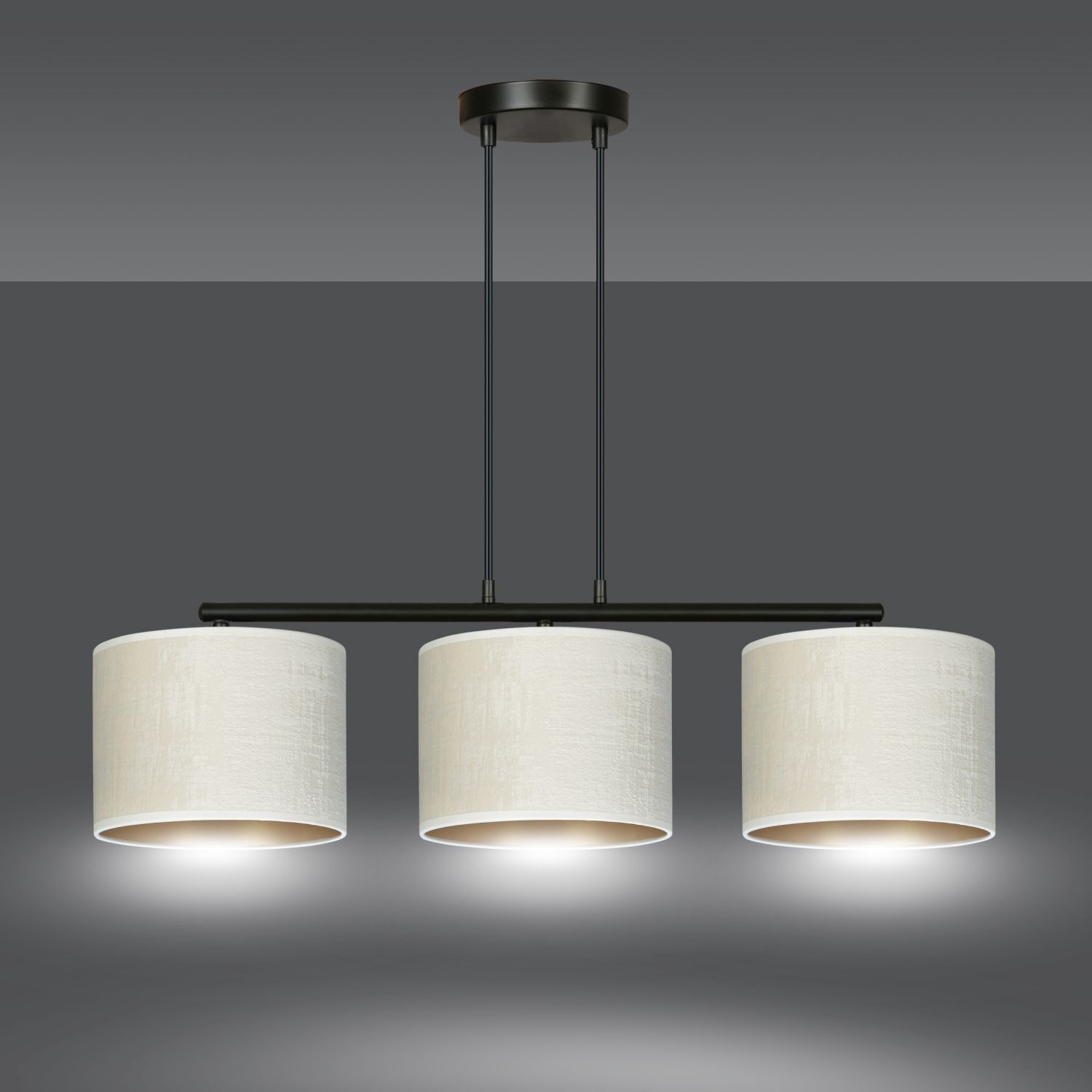 Lampe à suspendre tissu métal L : 72 cm noir blanc or 3x E27