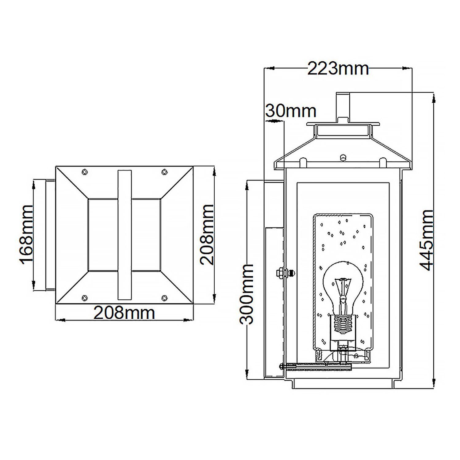 Lampe d'extérieur murale résistante aux intempéries H : 44,5 cm IP44 noir E27 CAD-Diagramm, Diagramm