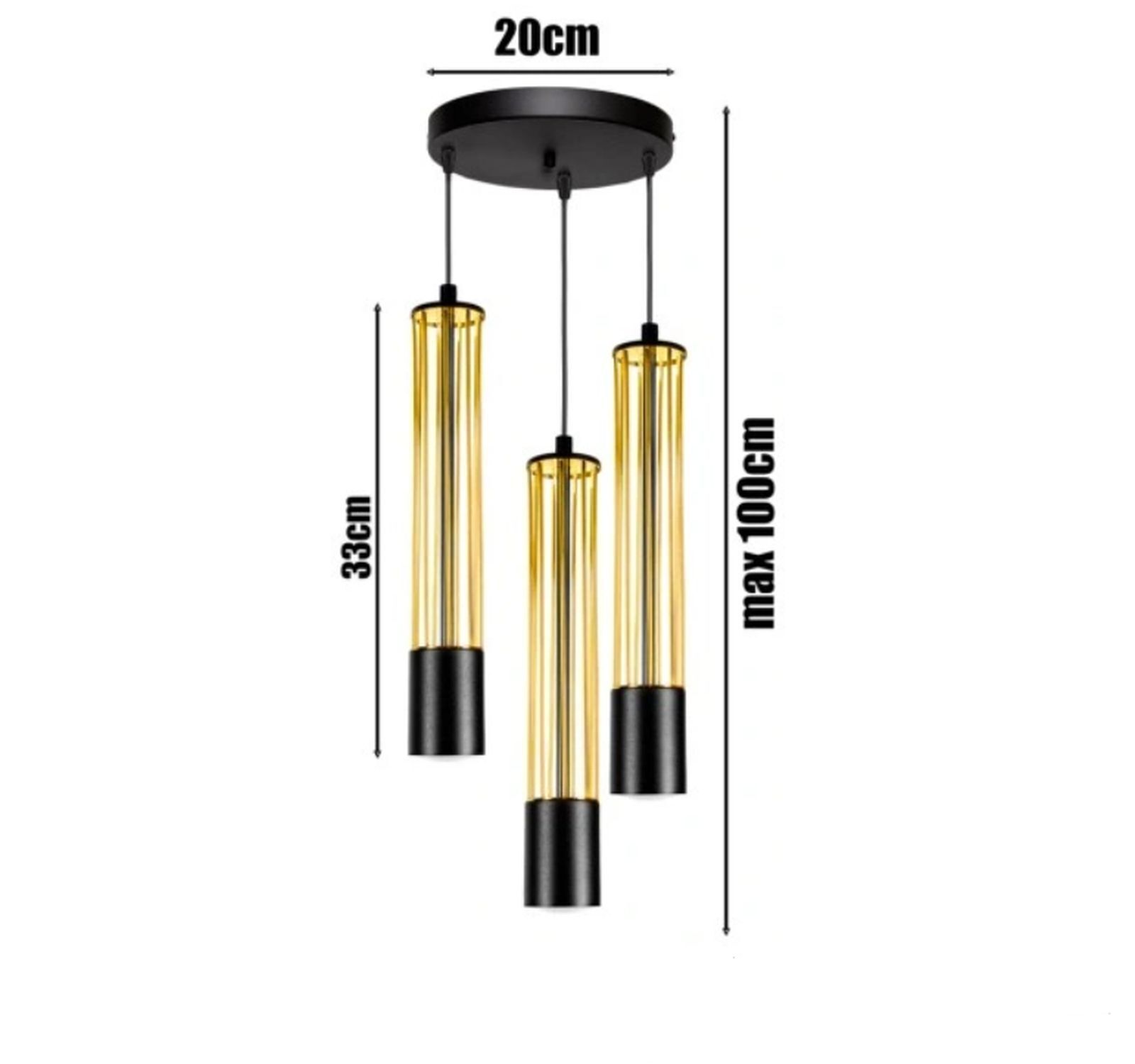 Lampe à suspendre métal GU10 Ø35 cm noir or 3 flammes Glockenspiel, Musikinstrument