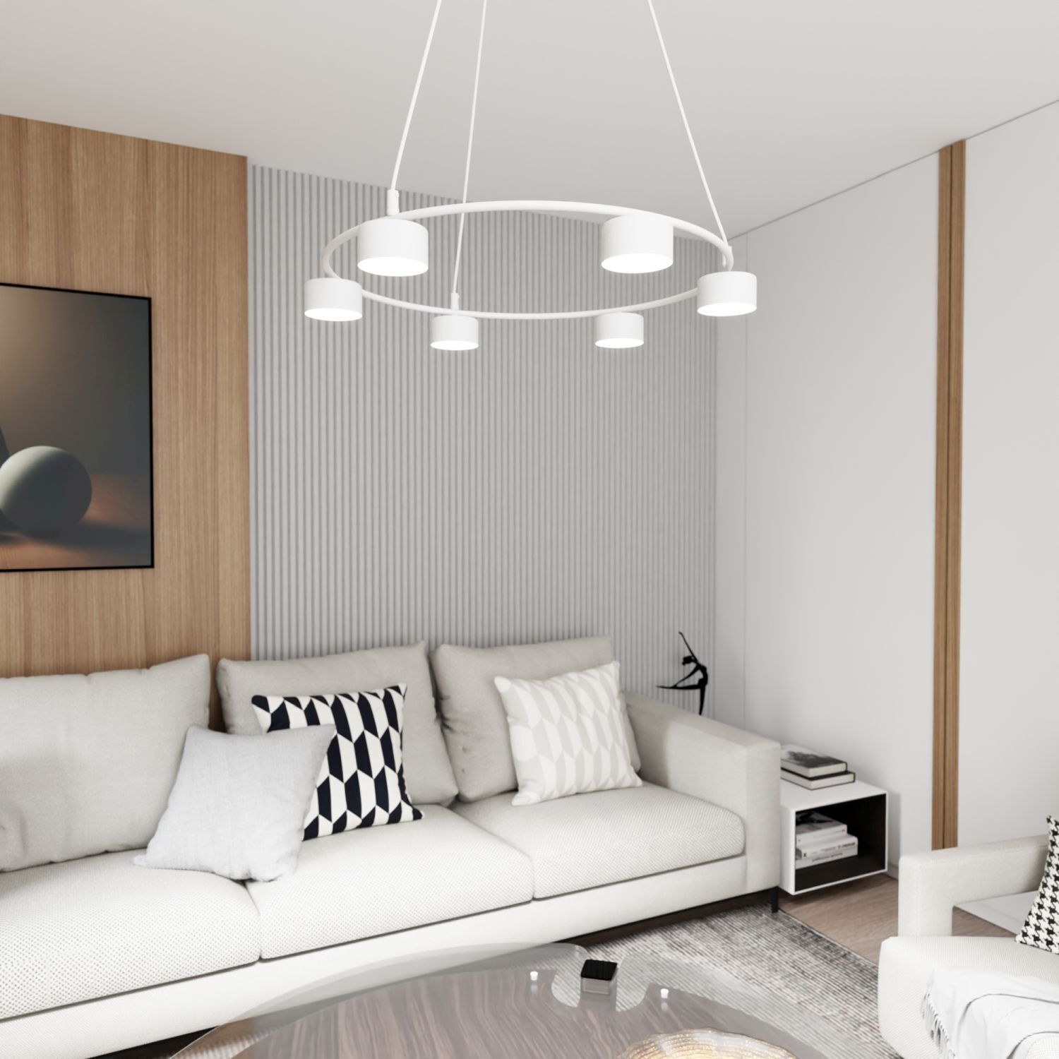 Lampe à suspendre blanche métal accentué L:64 cm GX53 6-flmg