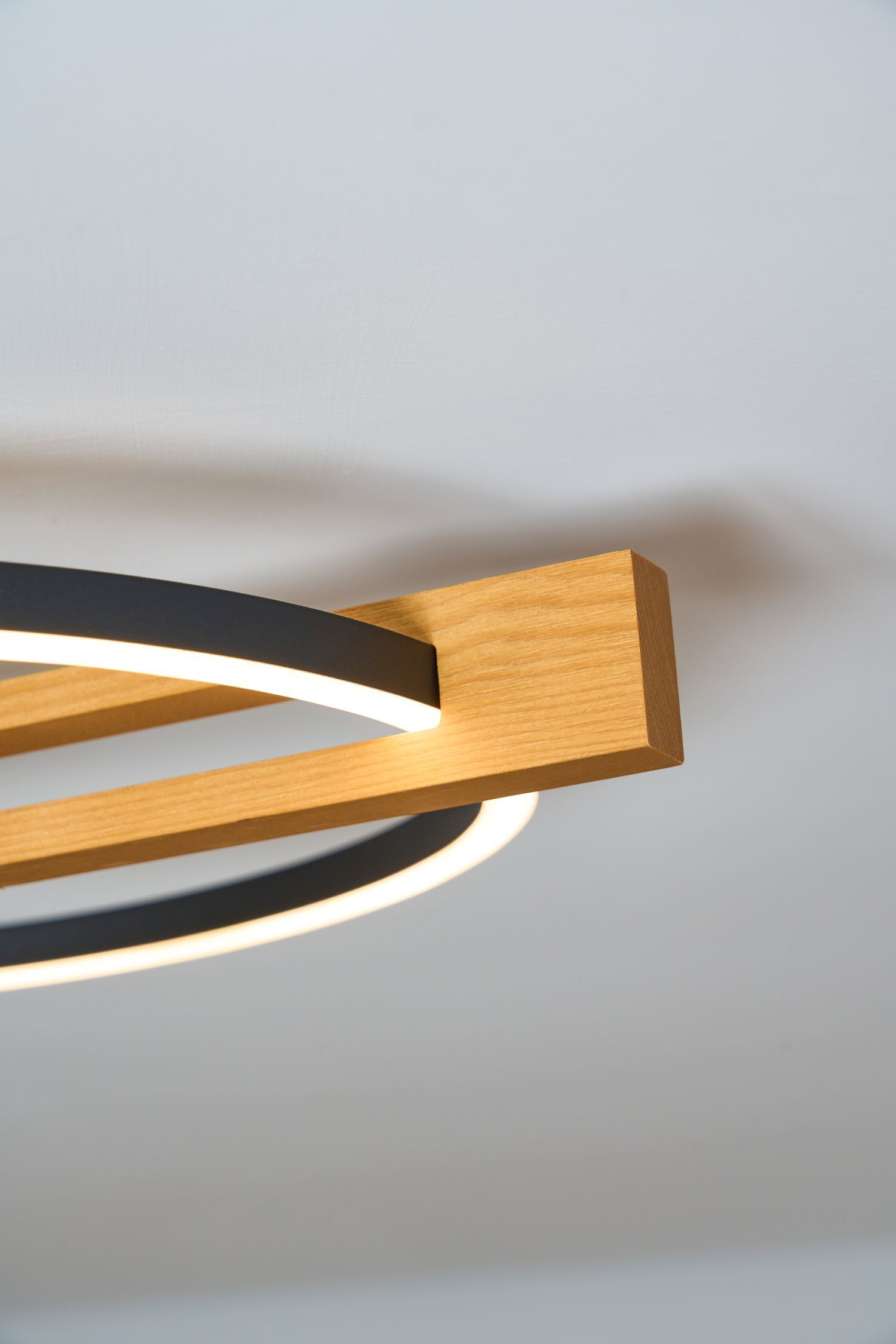 Plafonnier LED Métal Bois L:75,8 cm 3000 K Anneaux