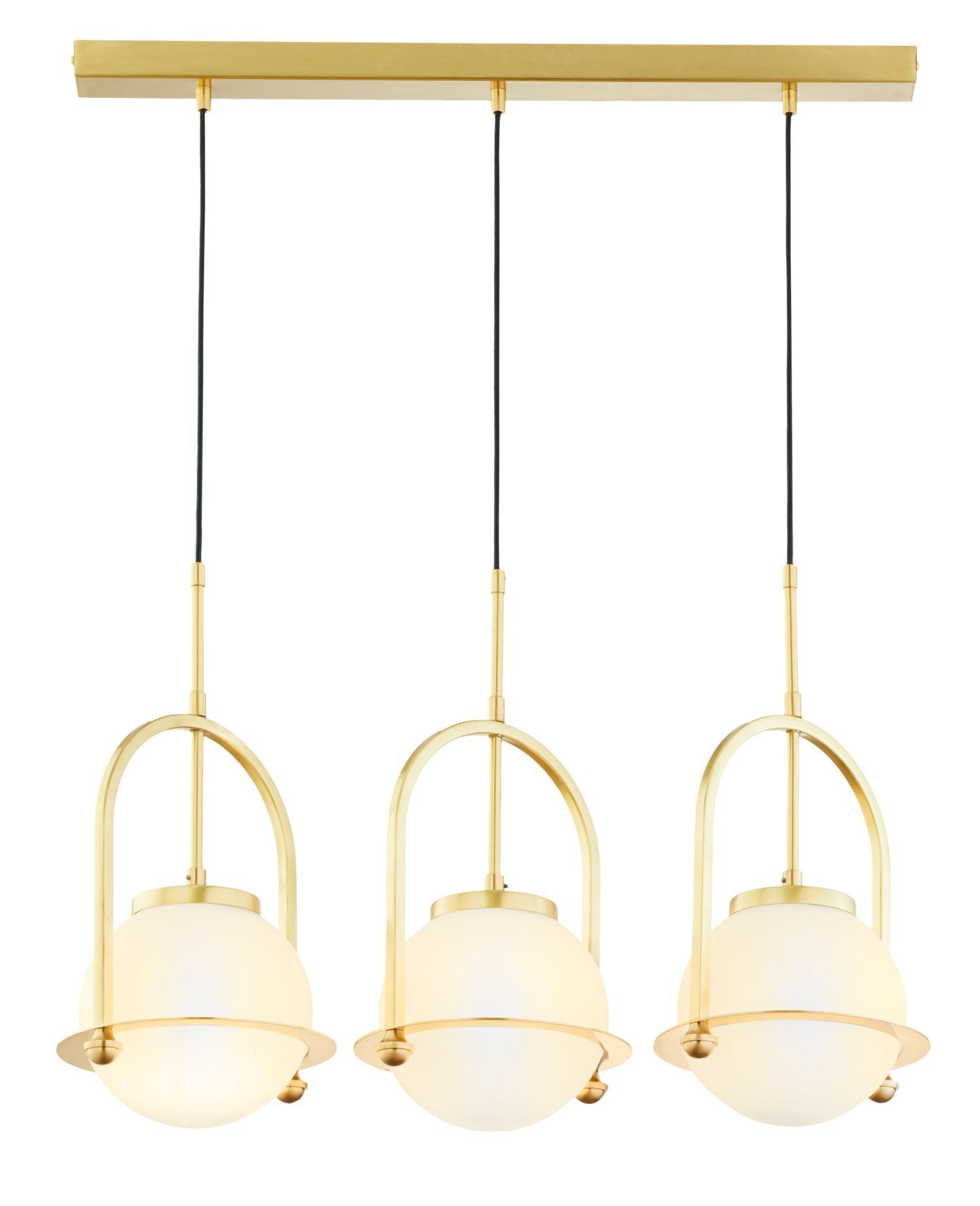 Suspension allongée E27 verre laiton 3 flammes 66 cm