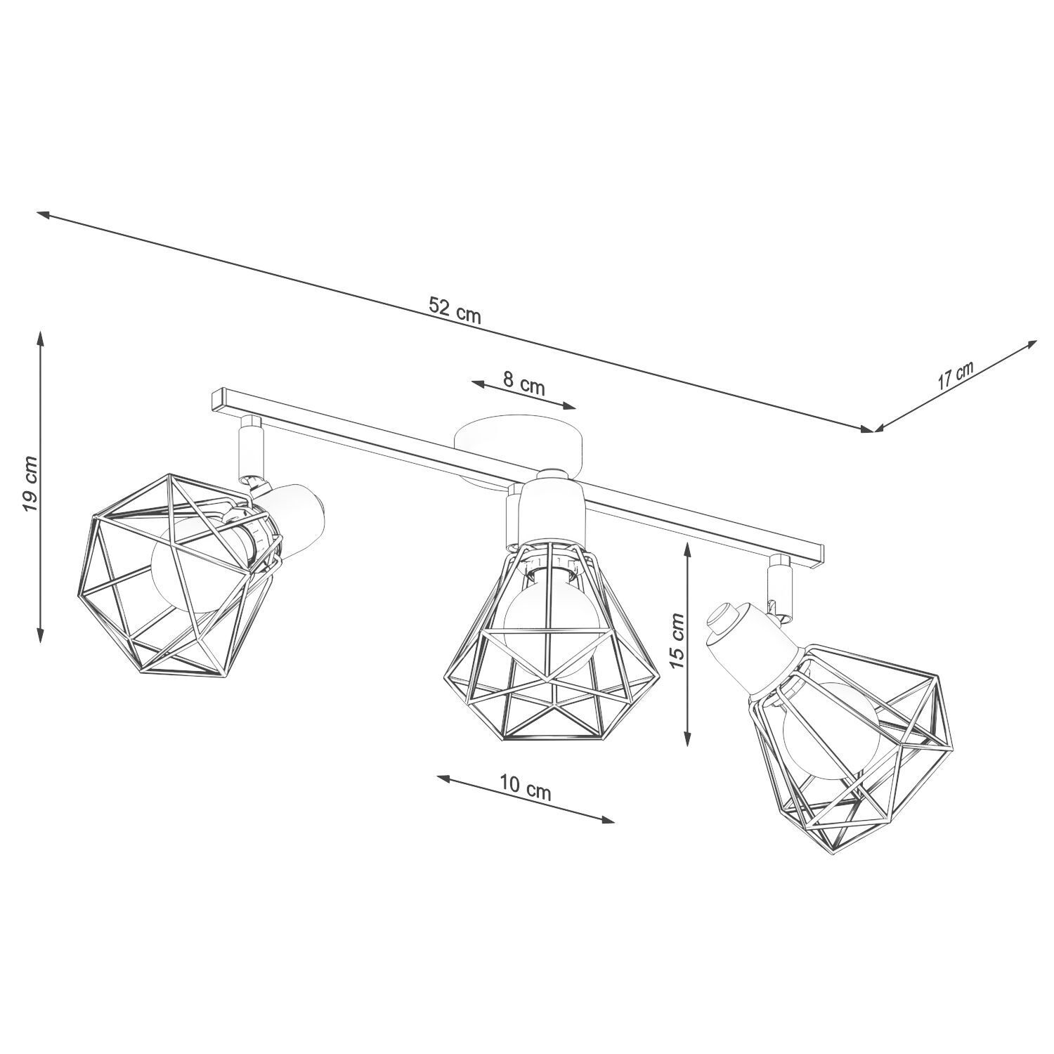 Spot de plafond 3 flammes E27 blanc 52 cm rétro orientable