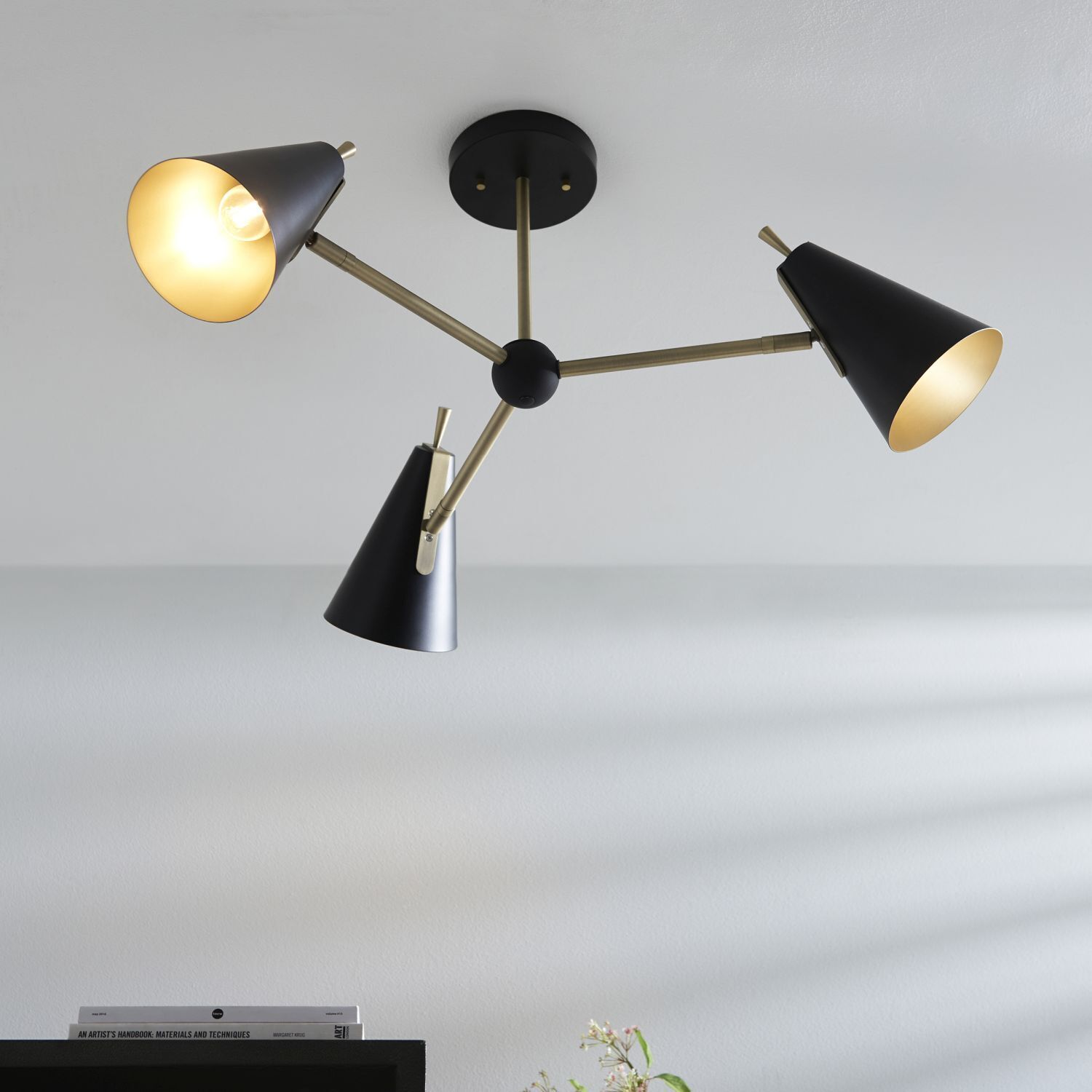 Lampe de plafonnier en métal L : 83 cm en laiton noir 3 flammes E14