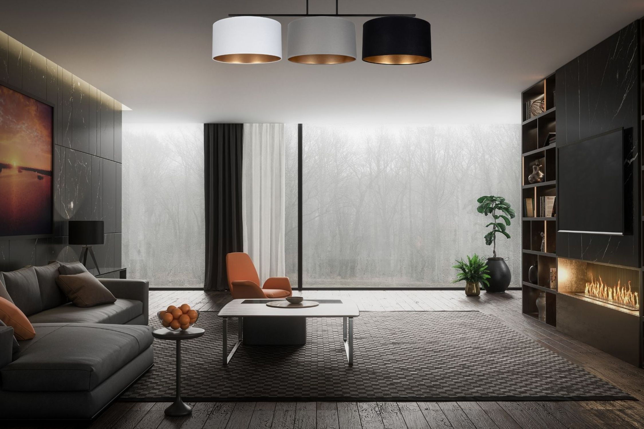 Lampe de plafonnier Tissu Blanc Graphite Noir E27 100 cm de long Dekoration für Zuhause, Lampe, Pflanze, Innenarchitektur, Wohnzimmer