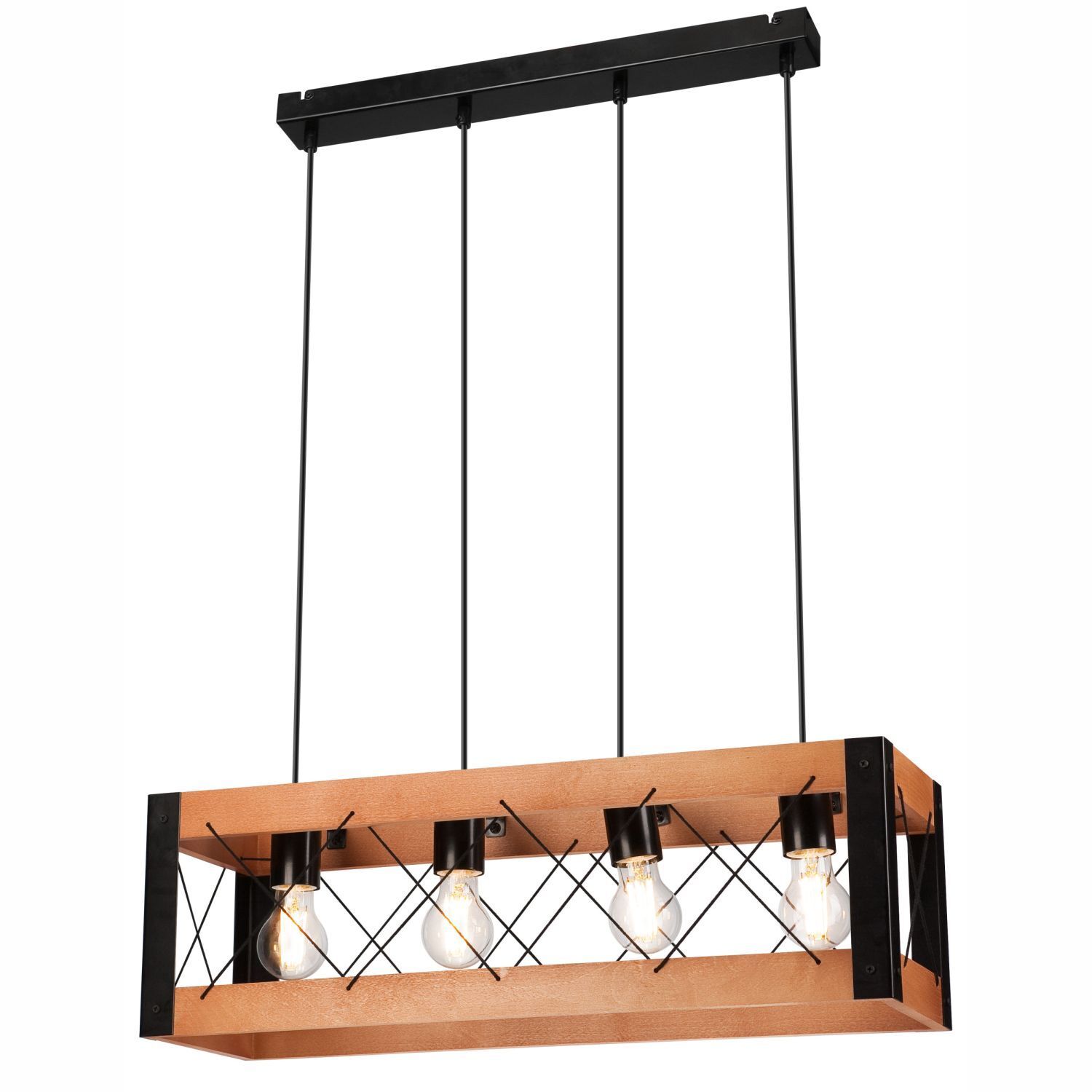 Suspension bois métal ajustable 4 flammes E27 Rustique