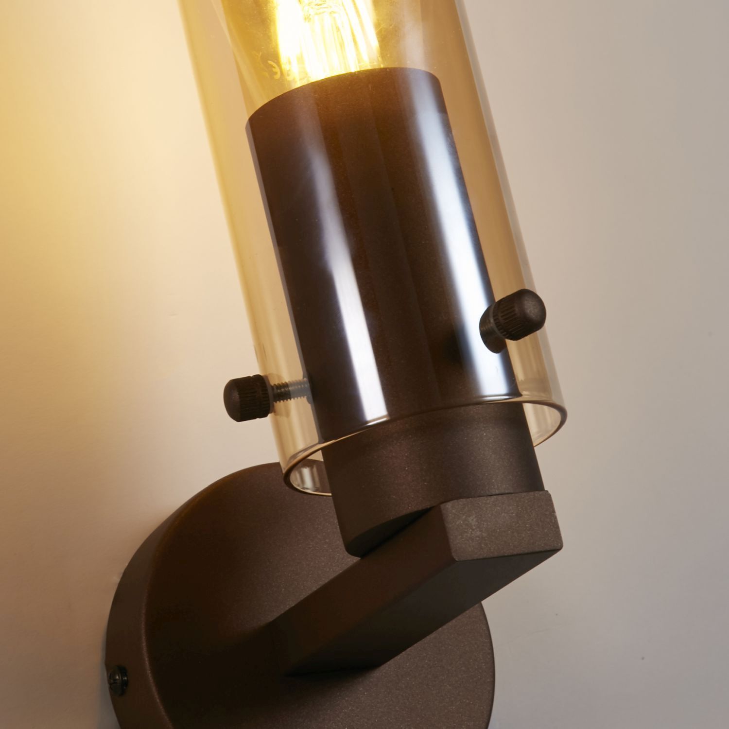 Wandlampe mit Schalter Metall Glas E27 Mokka Bernstein Wandleuchte, Metall, Brüniert, Korpus, Halterung