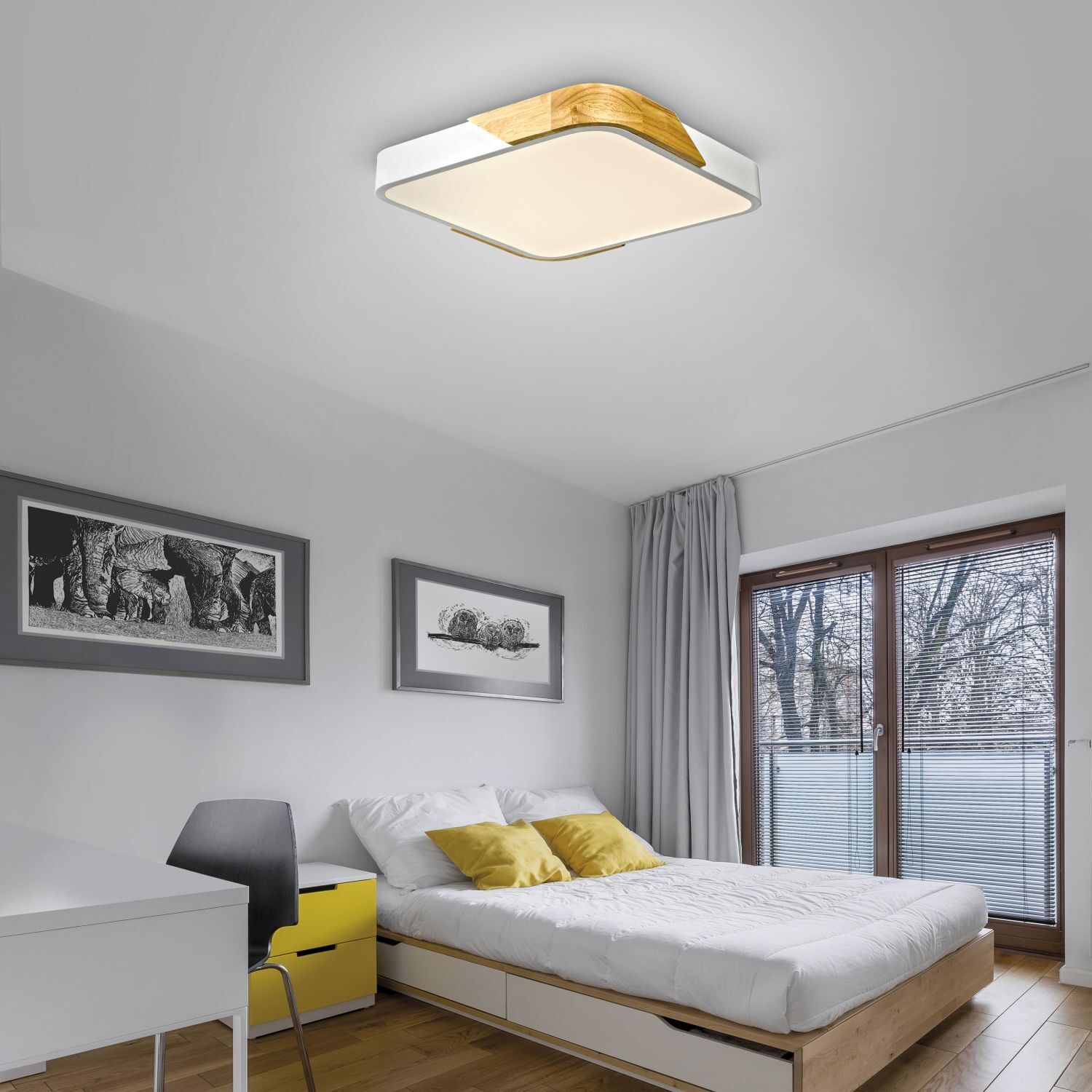 Plafonnier LED Bois L:32 cm Blanc Naturel 3000 K