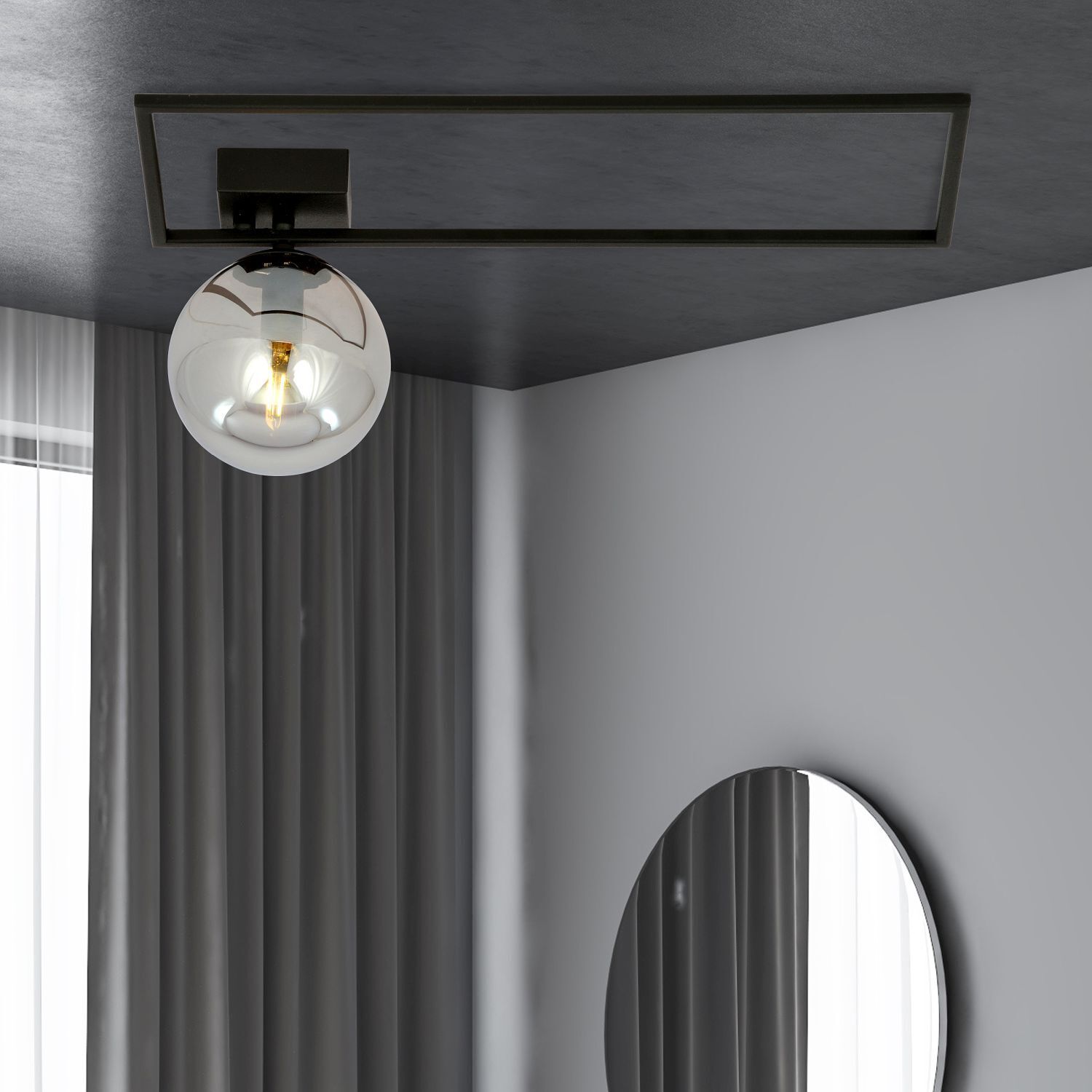 Plafonnier Abat-jour sphérique L : 50 cm Noir Gris E14 Verre Métal