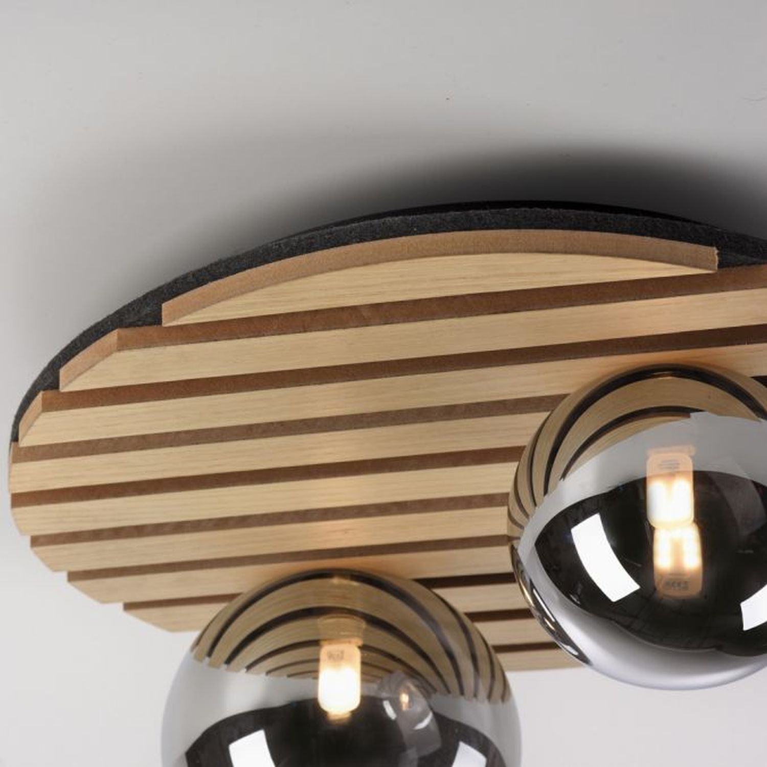 Lampe de plafonnier confortable Boules de verre en bois G9 Ø38,5 cm Naturel